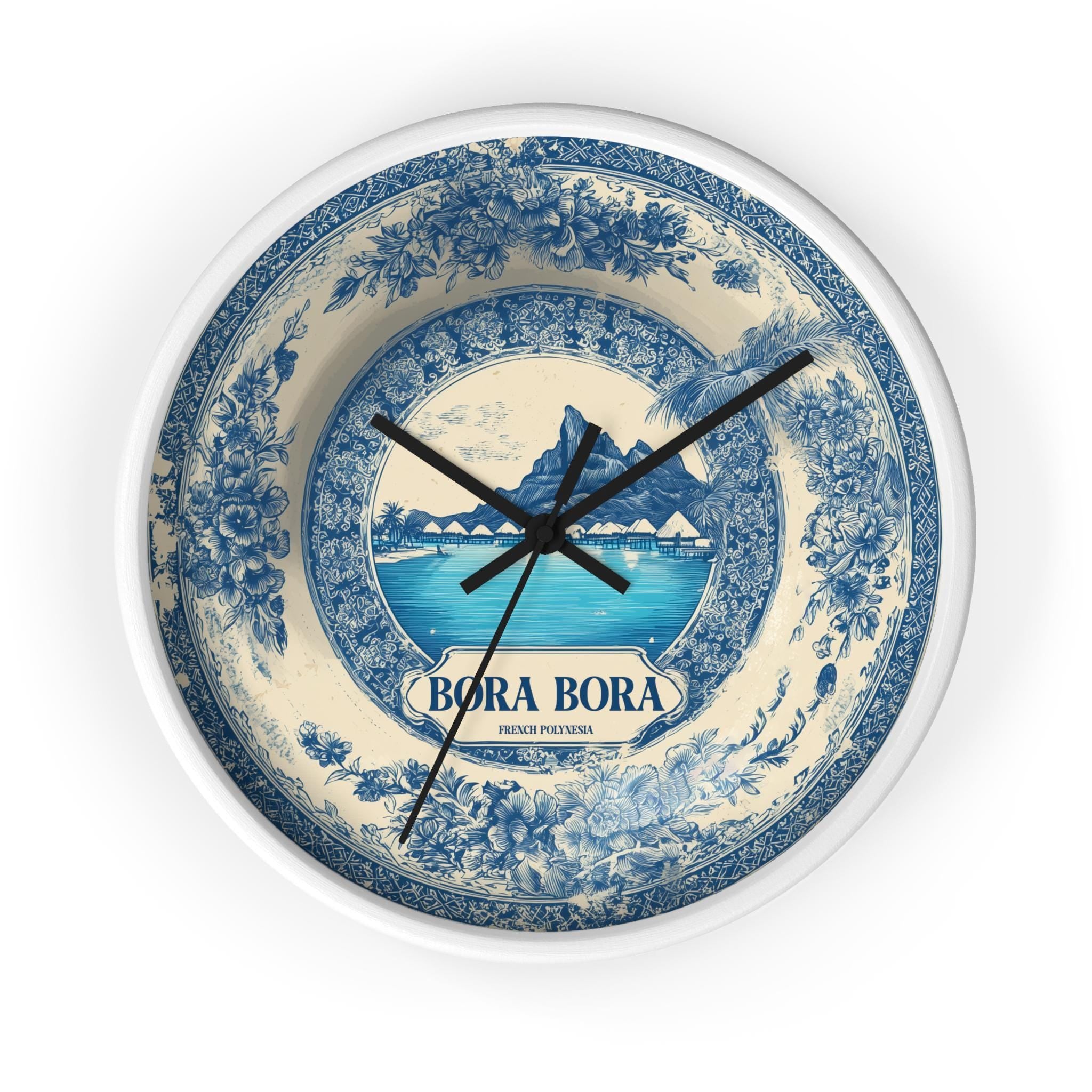 Bora Bora French Polynesia Wall Clock, Delf style Home Decor, Vintage City Travel Keepsake Art
