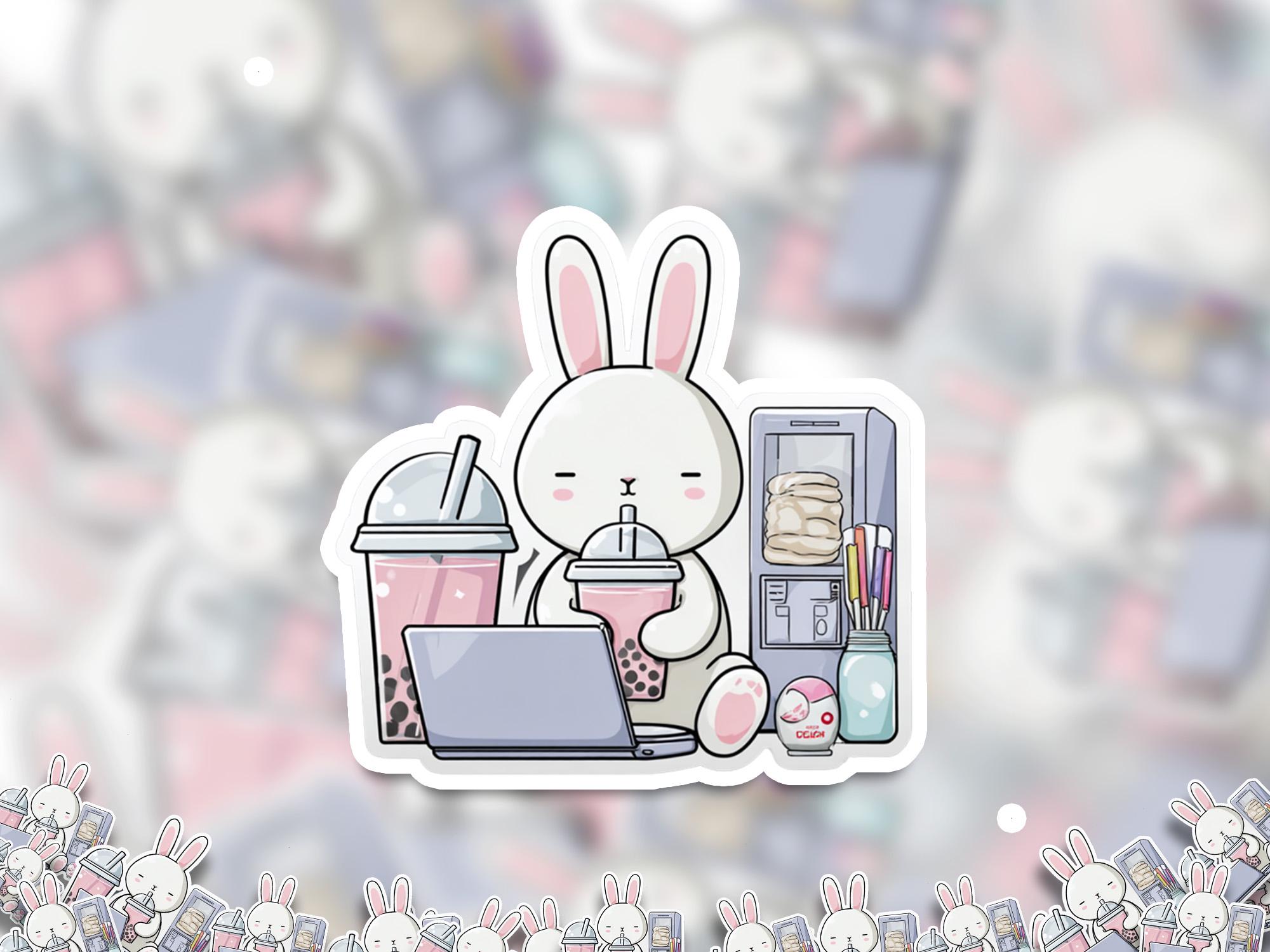 Cute Bunny Bubble Tea Stickers, Kawaii Food Decals, Adorable Boba Tea Theme, Laptop and Tumbler Decor, Gift idea, Vinyl Kiss Cut Stickers
