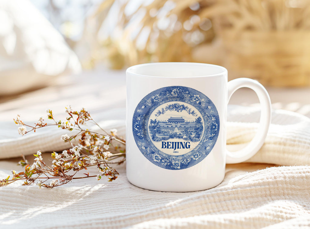 Beijing China Mug, Custom Delft Style cup, Personalized Vintage Travel City Gift