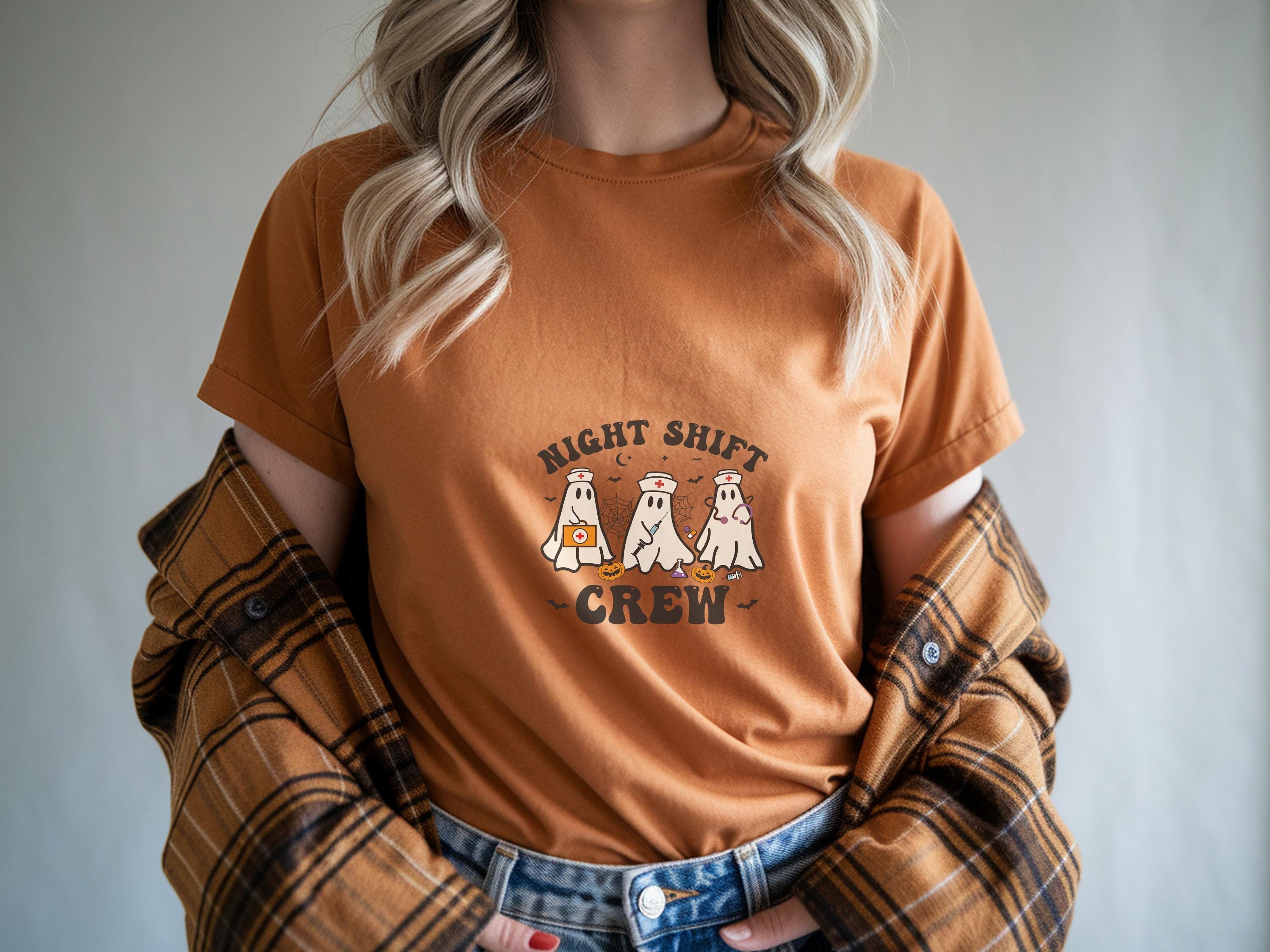 Night Shift Crew Halloween Nurse Sweatshirt, Funny Ghost RN shirt, Spooky Cute for Night Nurses, Gift for Nurse & RN