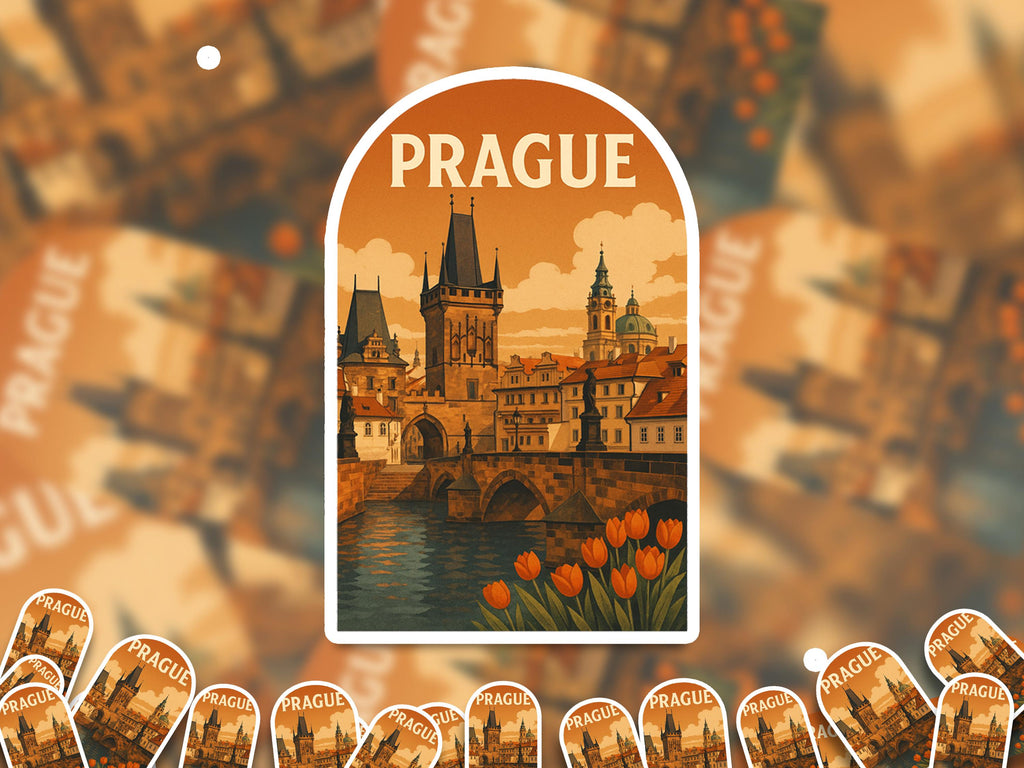 Prague Sticker Czech Republic, Vintage City Vinyl Decal, Retro Travel Lover Collection, Journal Scrapbook