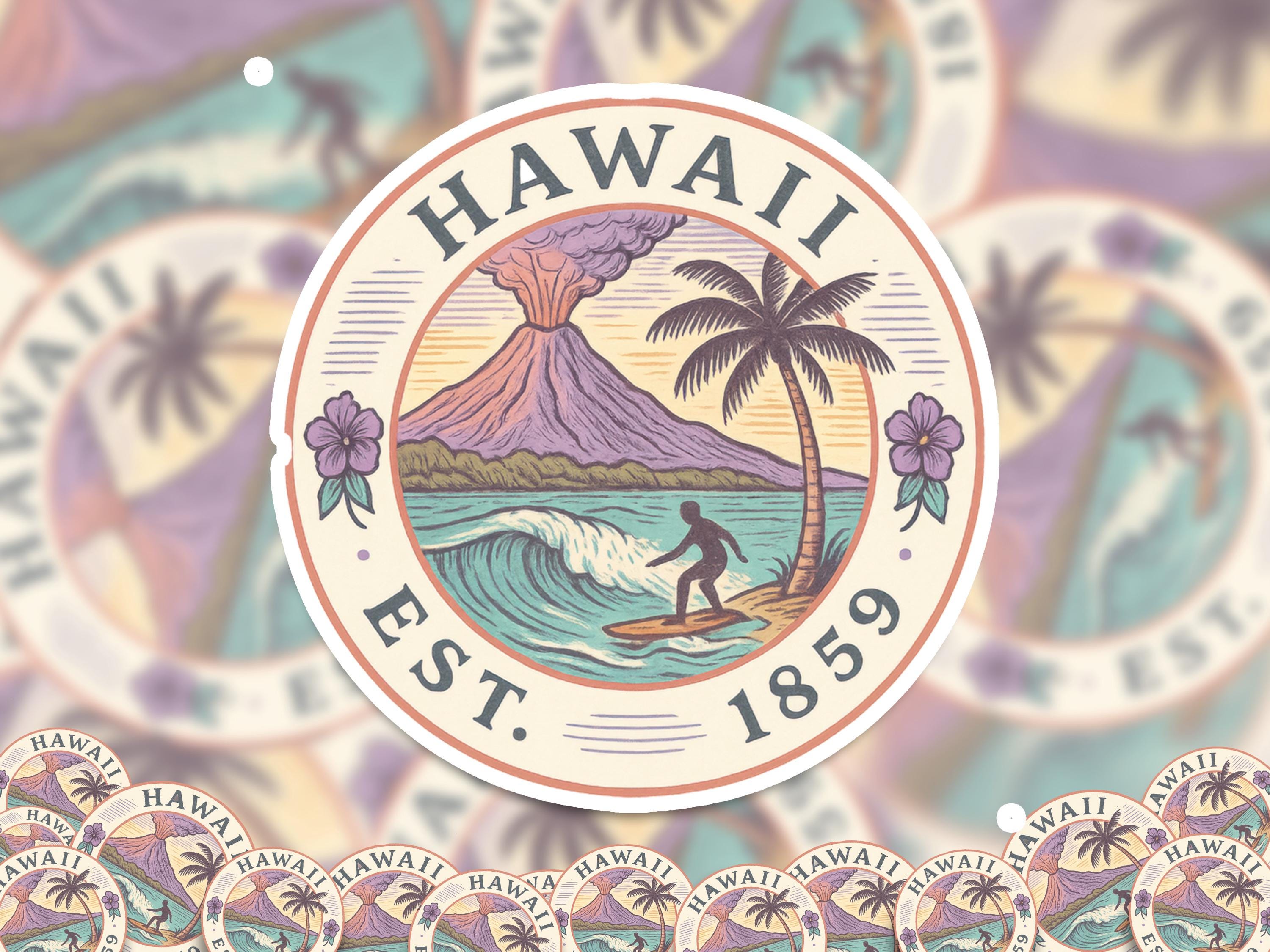Hawaii Sticker, Vintage US States Retro Decal, Waterproof Retro Travel Collection for Laptop Tumbler