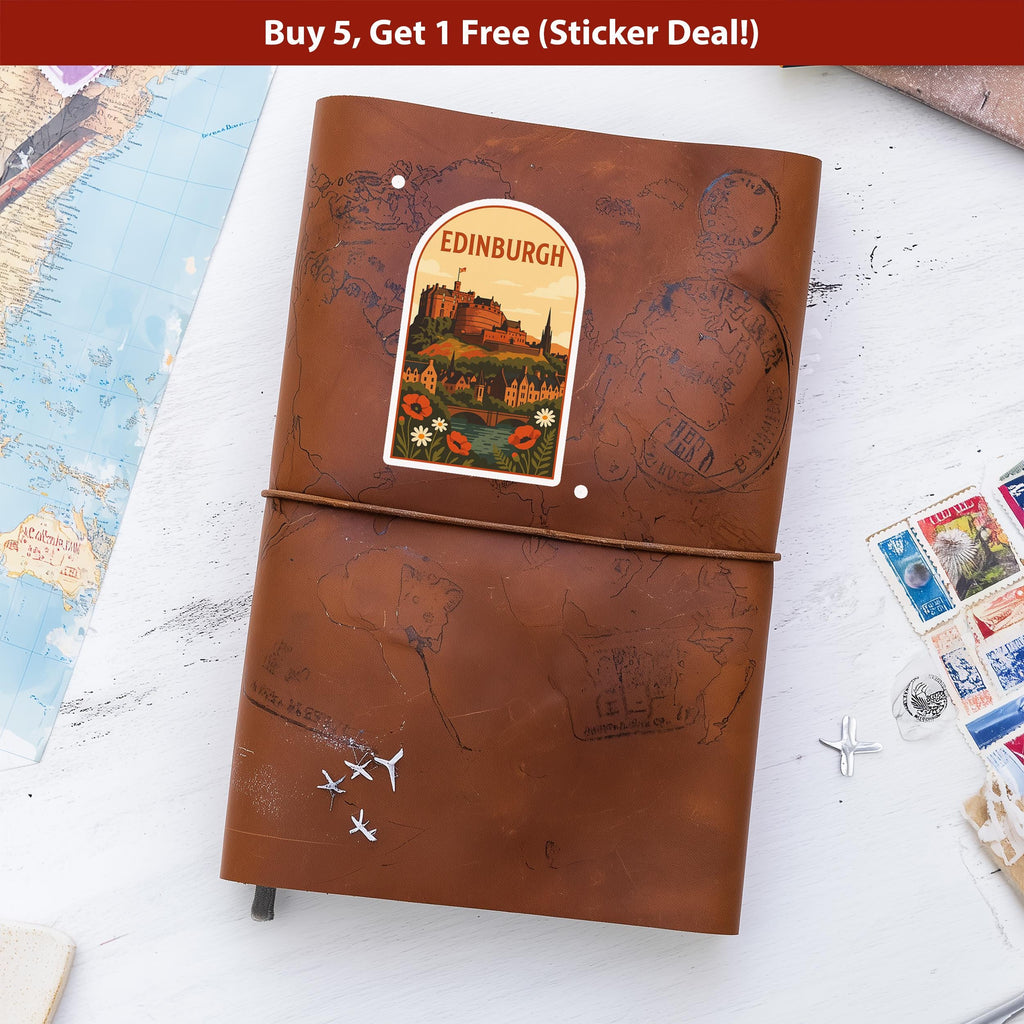 Edinburgh Sticker Scotland, Vintage City Vinyl Decal, Retro Travel Lover Collection, Journal Scrapbook