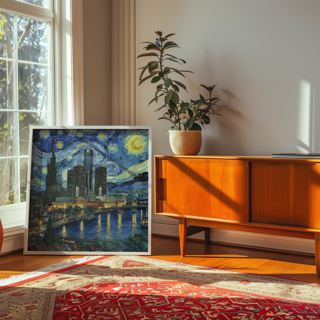 Detroit Michigan Starry Night Wall Art, Van Gogh Print, Travel Gift Home Decor
