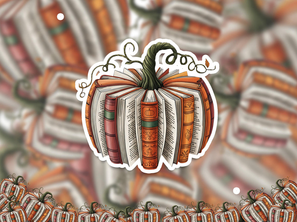 Book Pumpkin Sticker, Fall Reading Vinyl Decal, Halloween Book Lover Autumn Sticker