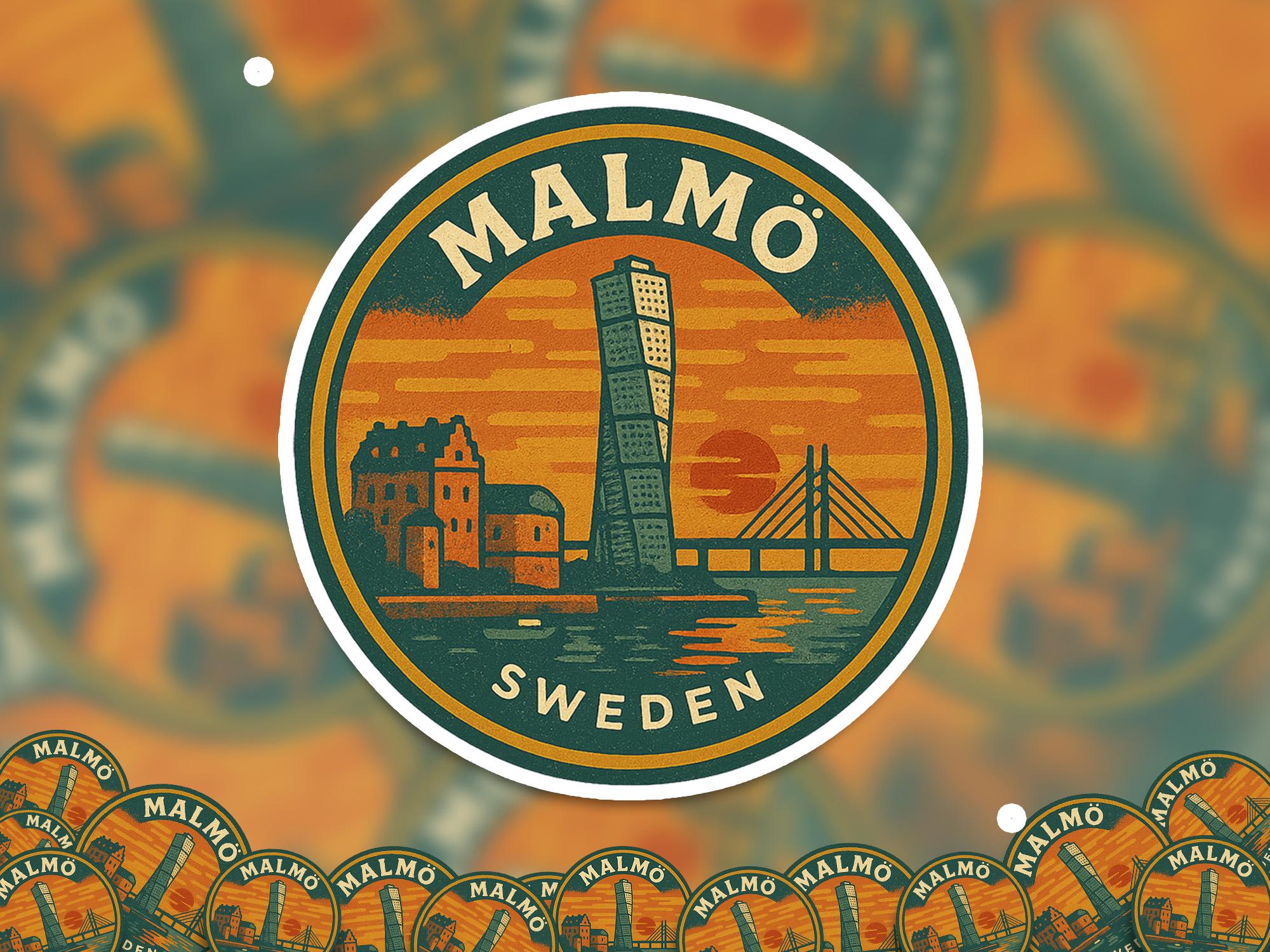 Malmo Sweden Sticker Kiss-Cut Vinyl, Waterproof Decal, Retro Travel Lover Collection
