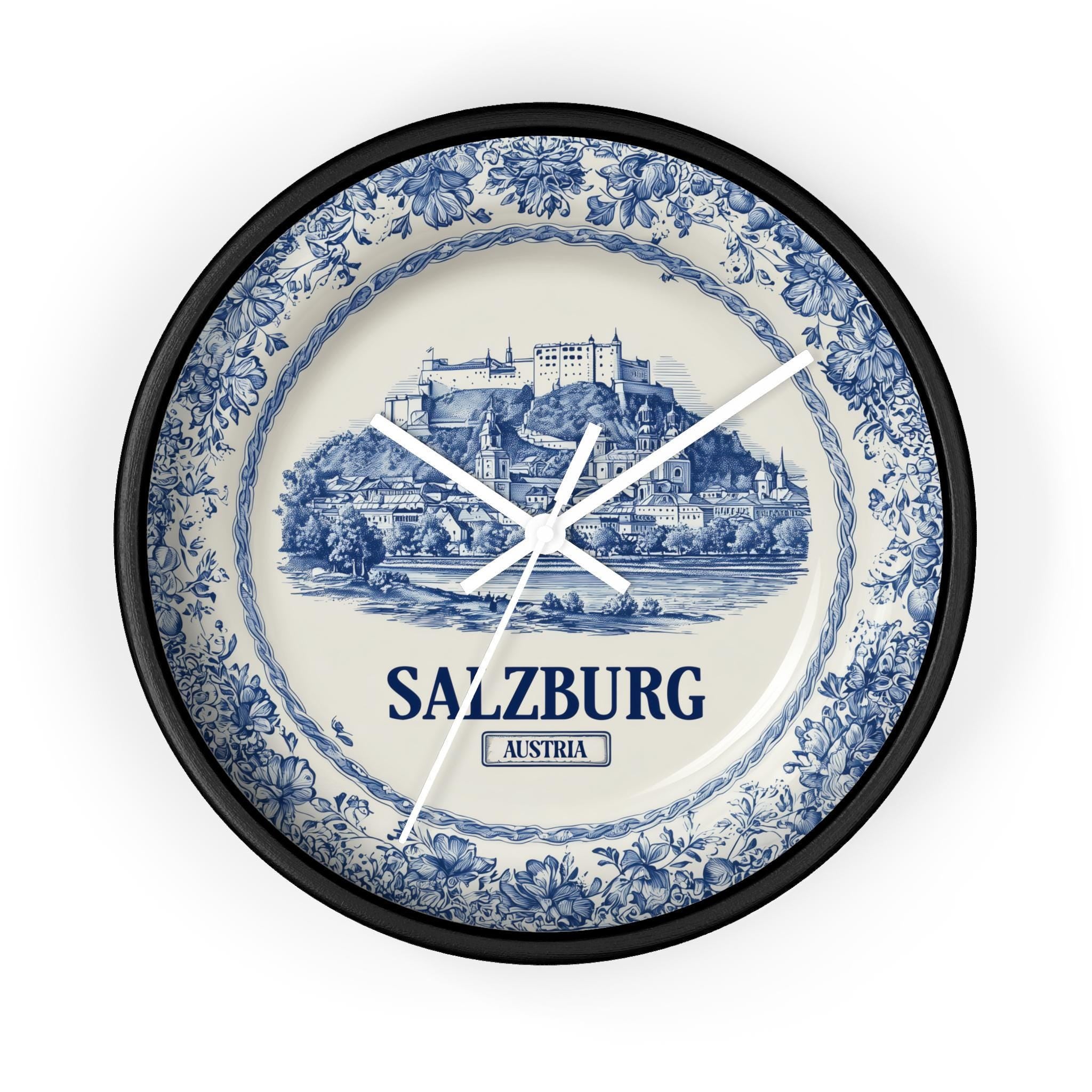 Salzburg Austria Wall Clock, Delf style Home Decor, Vintage City Travel Keepsake Art