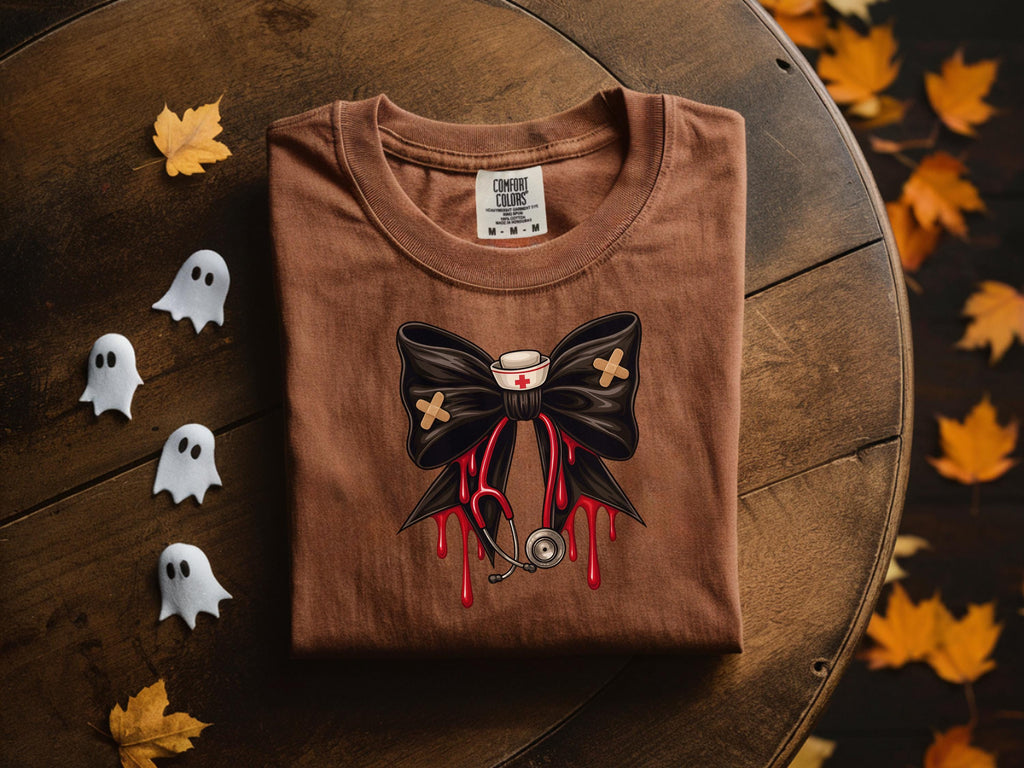 Halloween Nurse Shirt with Spooky Bow and Stethoscope, Cute Fall Medical Sweatshirt, Gift for Nurse or Healthcare Worker
