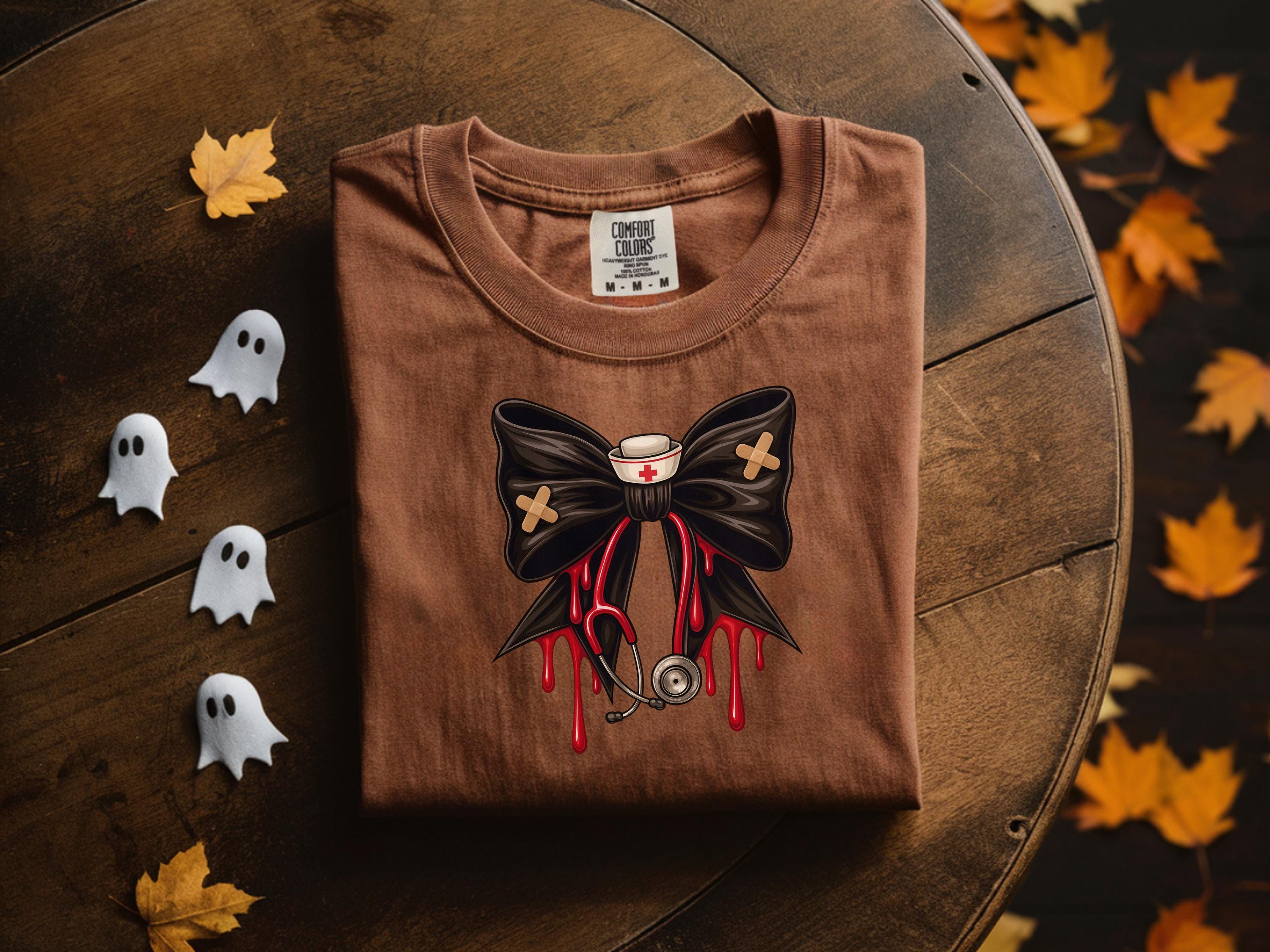 Halloween Nurse Shirt with Spooky Bow and Stethoscope, Cute Fall Medical Sweatshirt, Gift for Nurse or Healthcare Worker