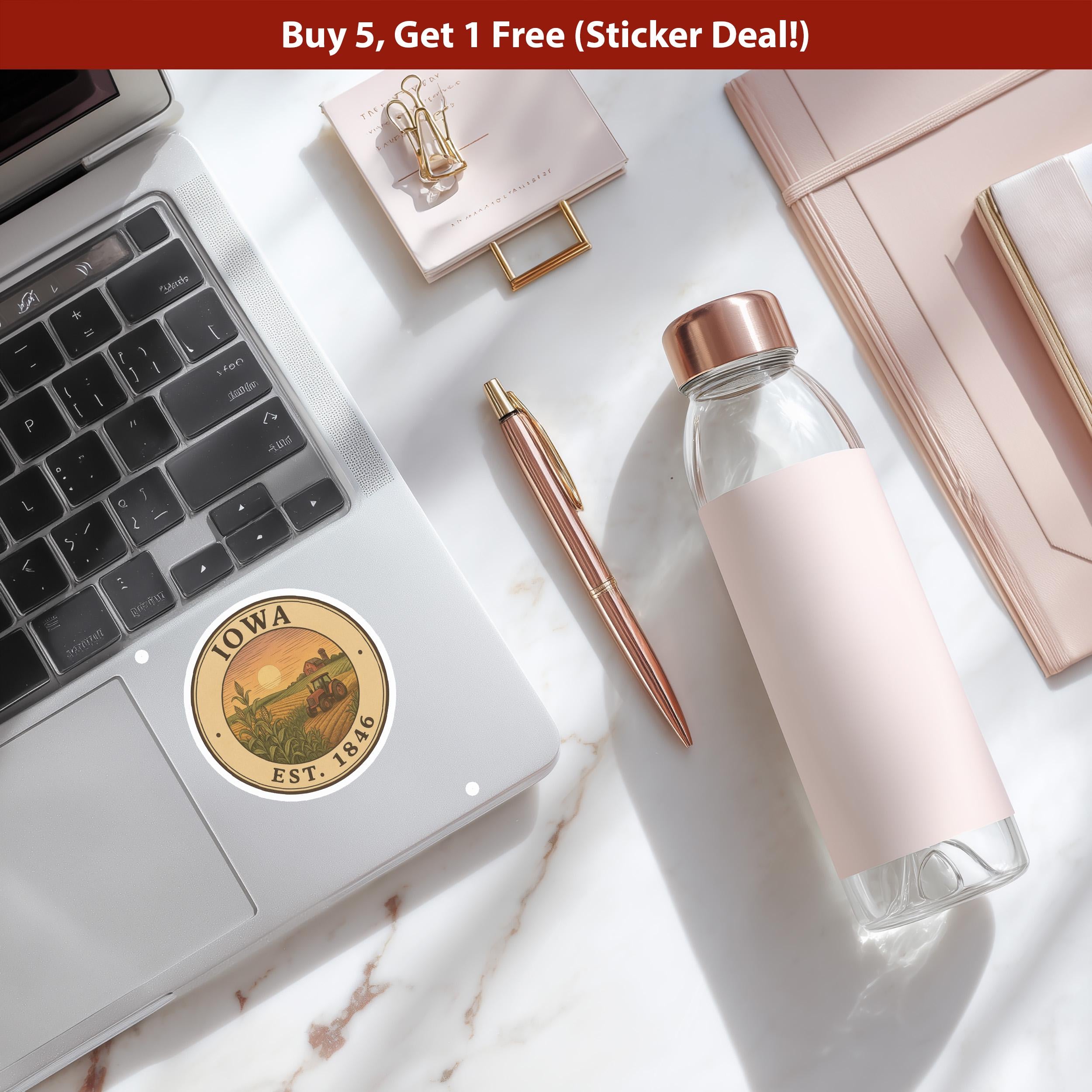 Iowa Sticker, Vintage US States Retro Decal, Waterproof Retro Travel Collection for Laptop Tumbler