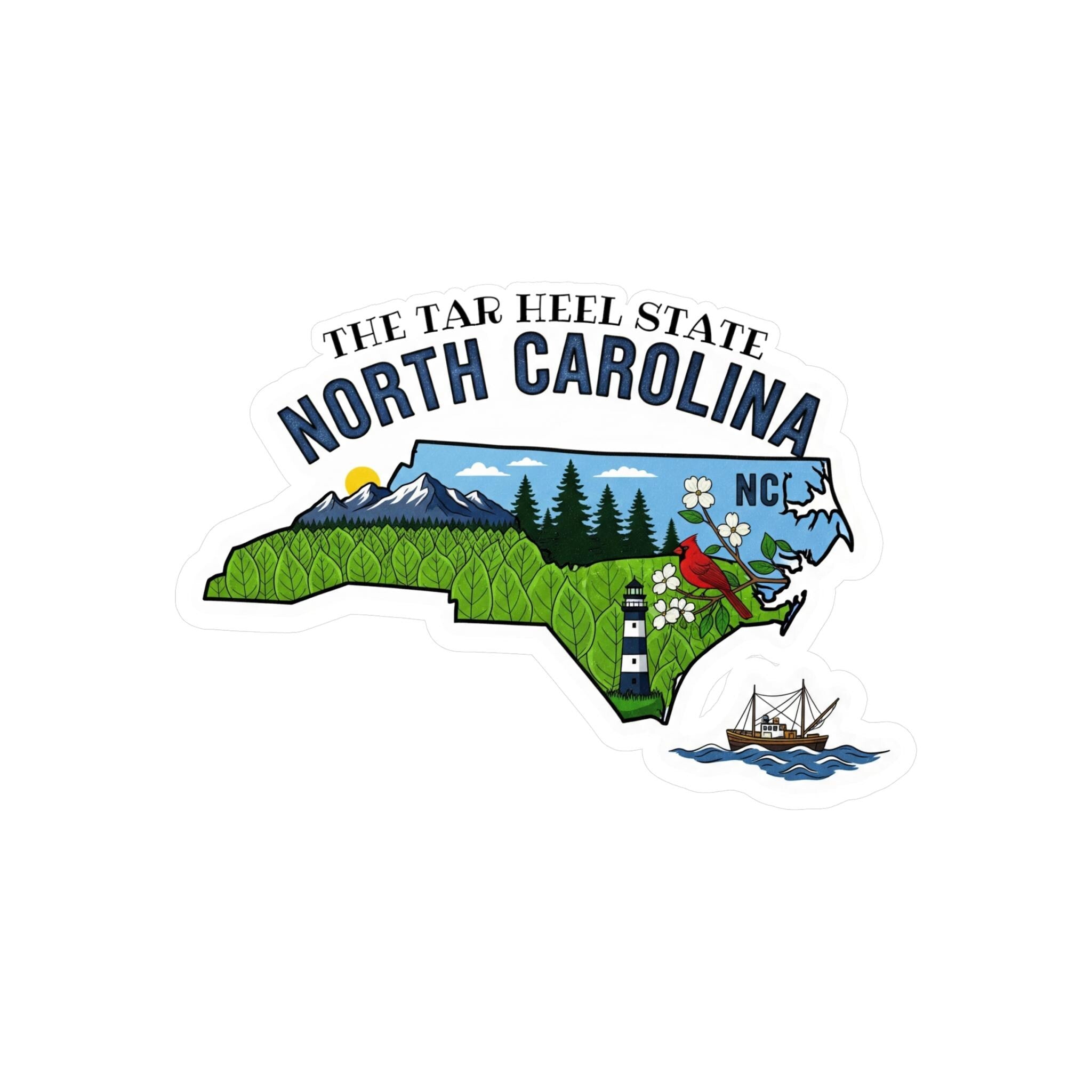 North Carolina State Sticker, USA Kiss-Cut Vinyl, Landmark Waterproof Decal, United States Travel Collection