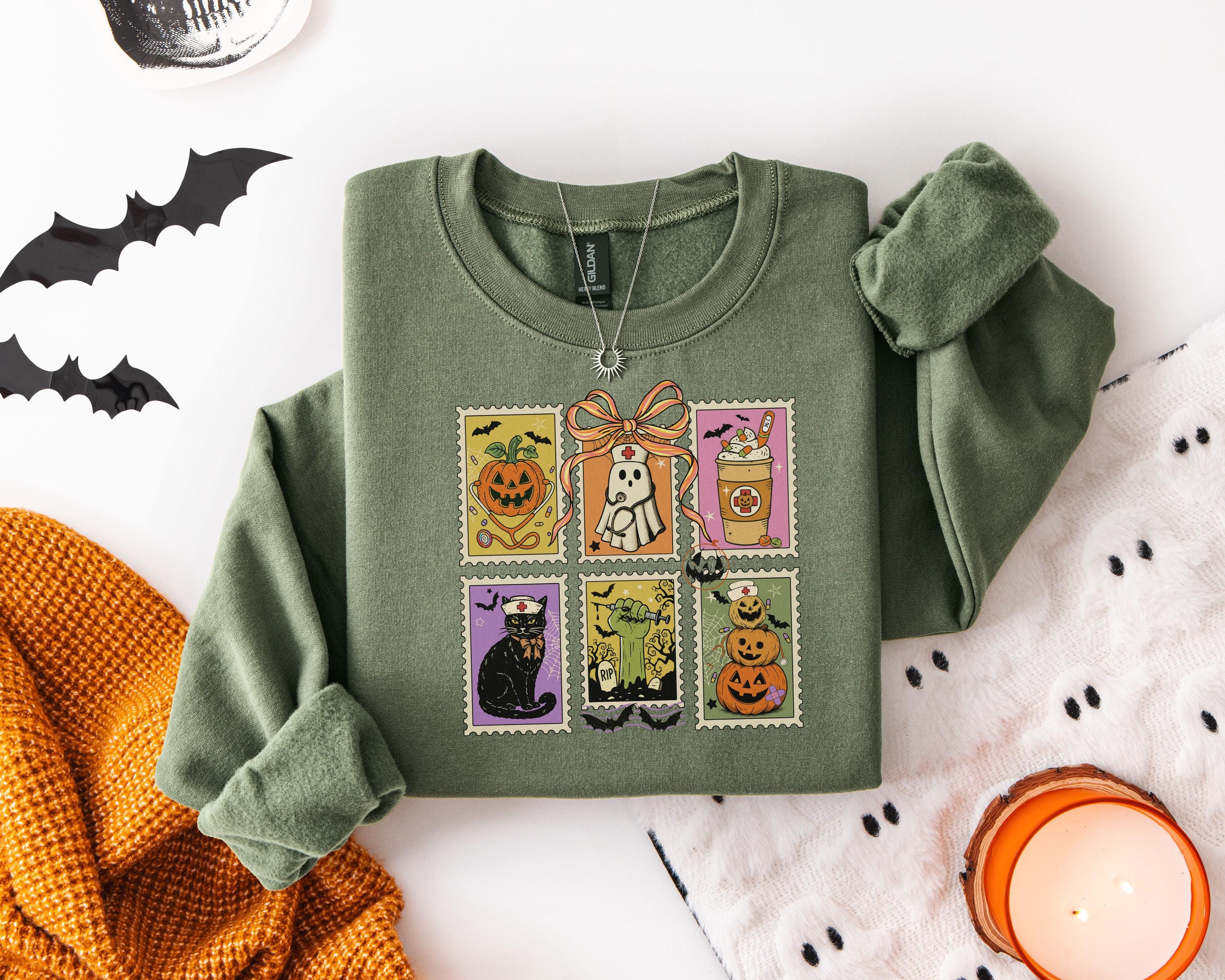 Halloween Nurse Shirt, Spooky Tarot Card RN Sweatshirt, Witchy Pumpkin Ghost Cat Design, Cute Fall Medical Top, Gift for Nurse, RN Apparel