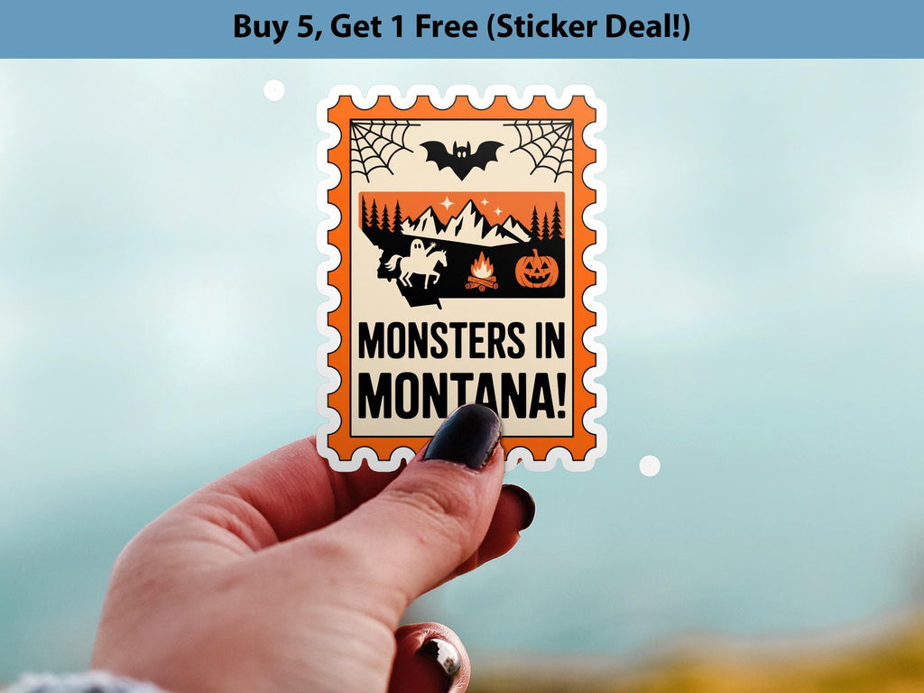 Montana Stamp Halloween Sticker, Spooky USA Kiss-Cut Vinyl, Waterproof Decal, United States Travel