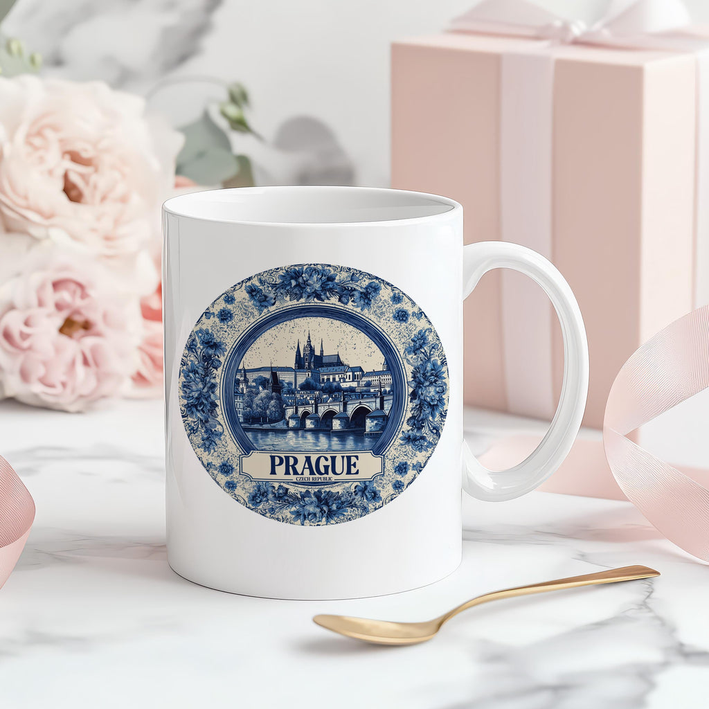 Prague Czech Republic Mug, Custom Delft Style cup, Personalized Vintage Travel City Gift