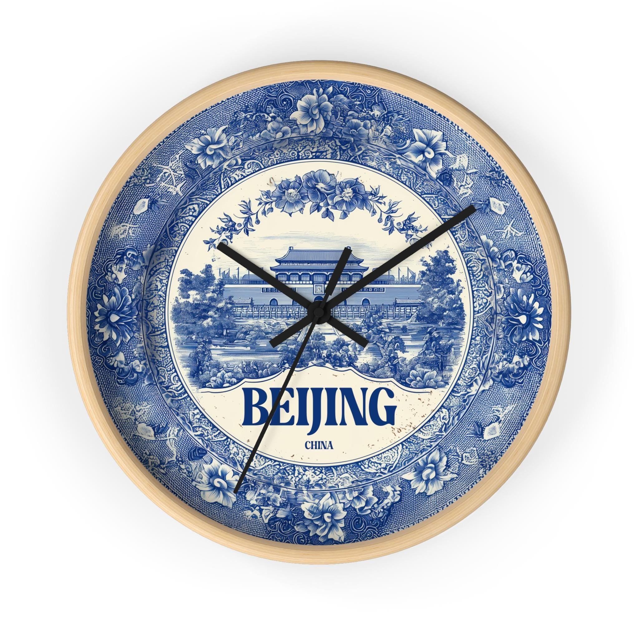Beijing China Wall Clock, Delf style Home Decor, Vintage City Travel Keepsake Art