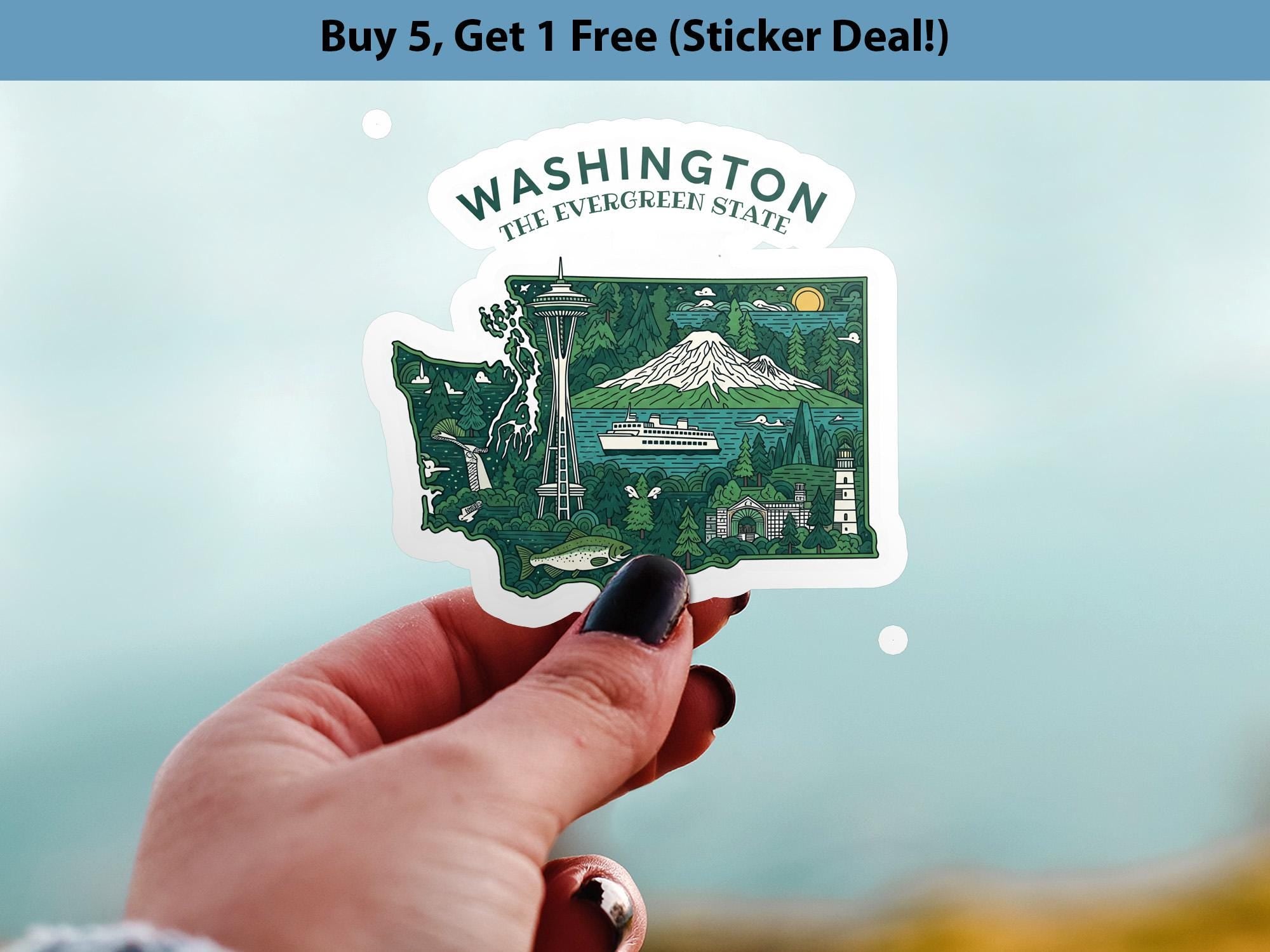 Washington State Sticker, USA Kiss-Cut Vinyl, Landmark Waterproof Decal, United States Travel Collection