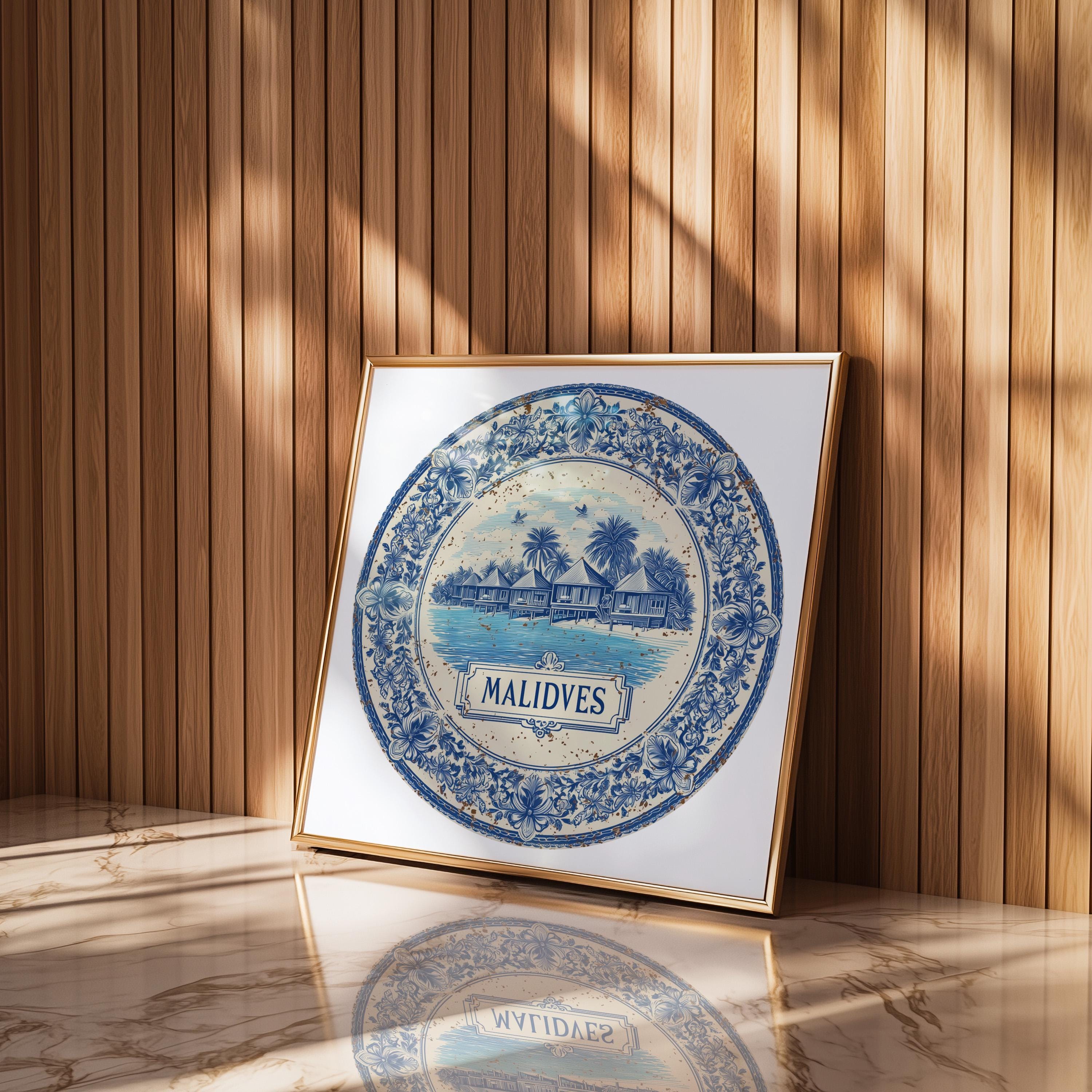 Maldives Wall Art, Vintage Delft Blue Poster, City Print, Travel Home Decor