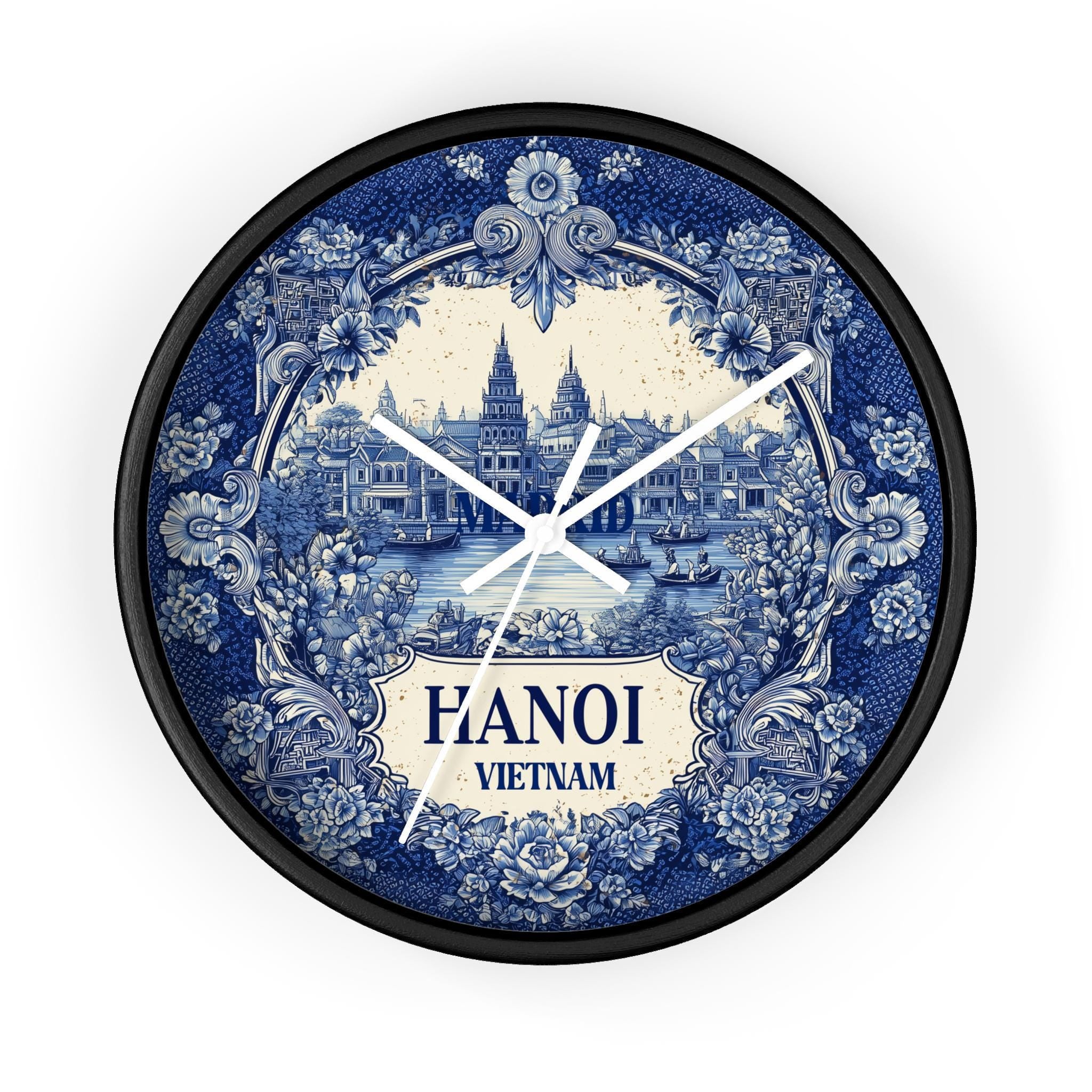 Hanoi Vietnam Wall Clock, Delf style Home Decor, Vintage City Travel Keepsake Art
