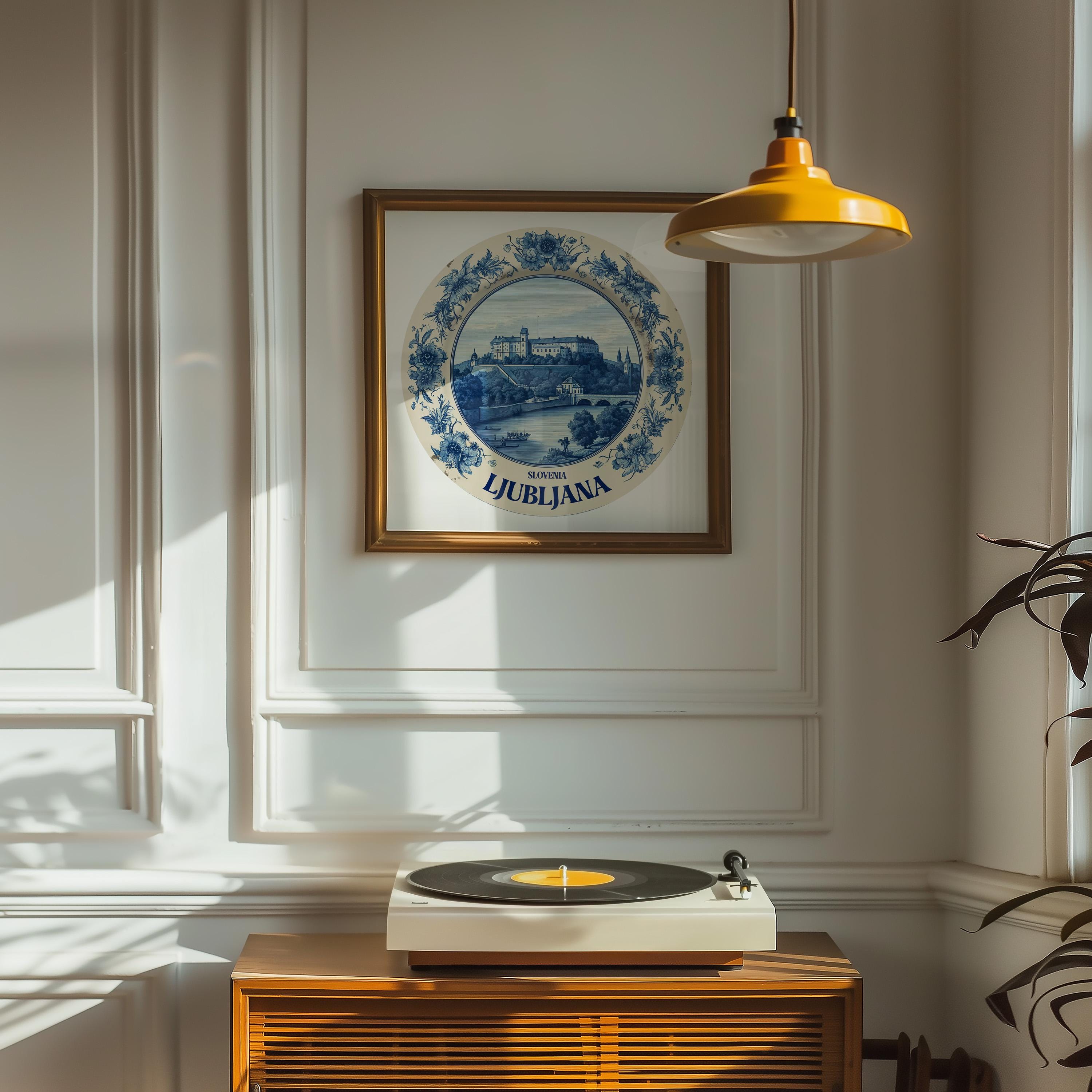 Ljubljana Slovenia Wall Art, Vintage Delft Blue Poster, City Print, Travel Home Decor