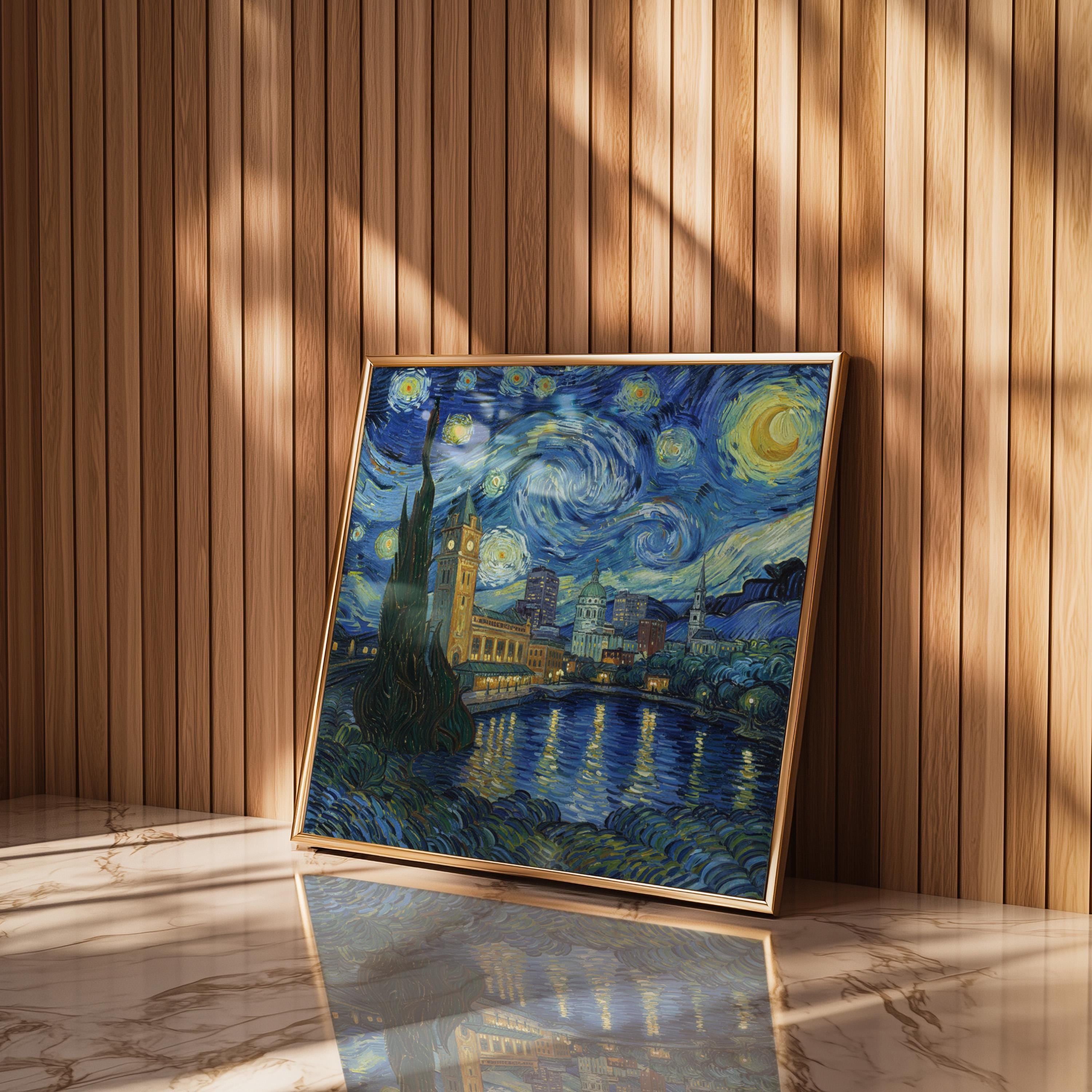 Worcester Massachusetts Starry Night Wall Art, Van Gogh Print, Travel Gift Home Decor