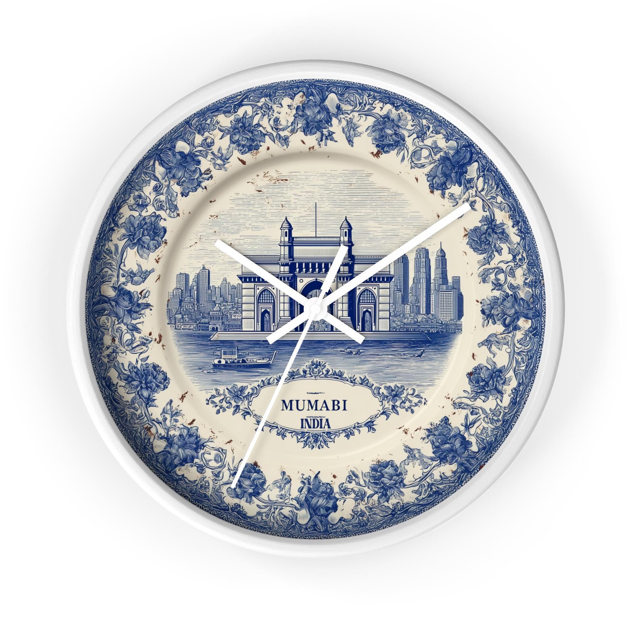 Mumbai India Wall Clock, Delf style Home Decor, Vintage City Travel Keepsake Art