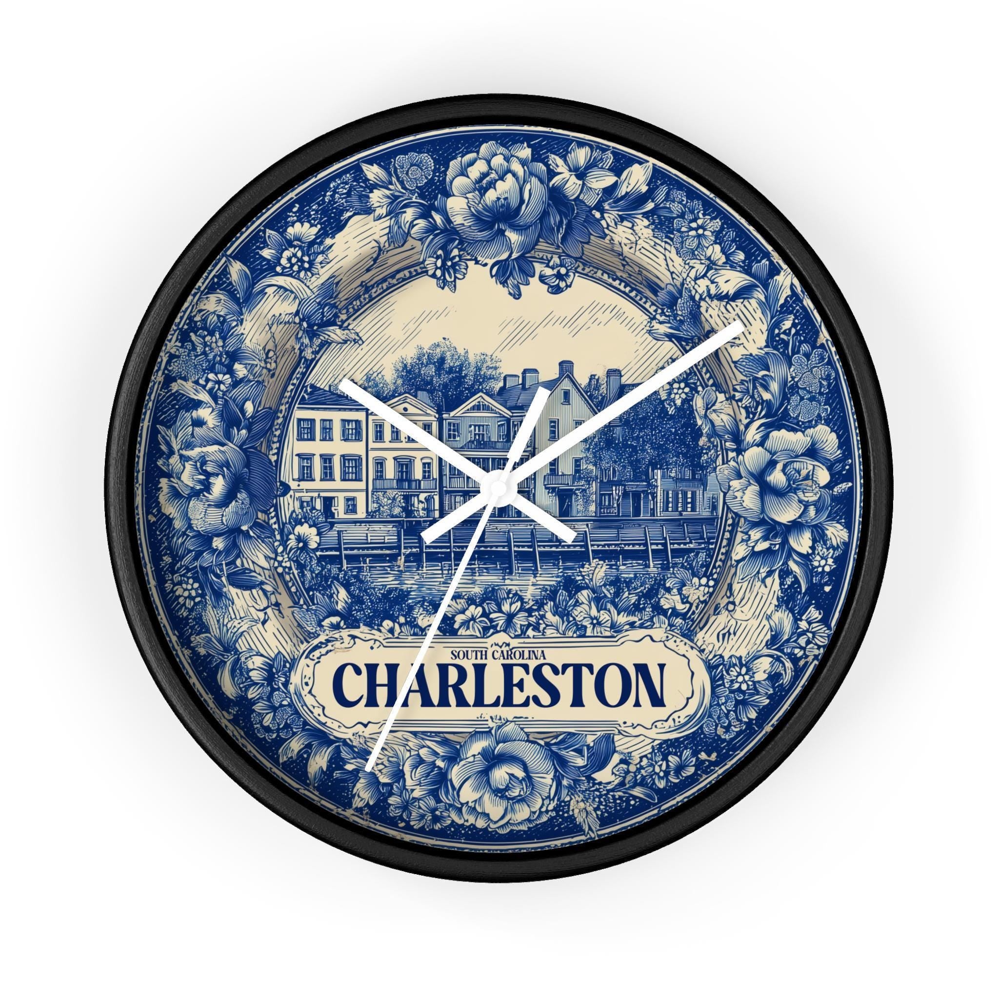 Charleston South Carolina Wall Clock, Delf style Home Decor, Vintage City Travel Keepsake Art