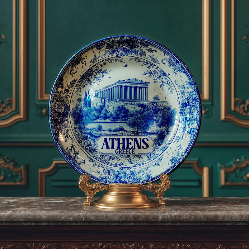Athens Decorative Plate, Delft Vintage Home Decor Greece Personalized Gift Travel Housewarming