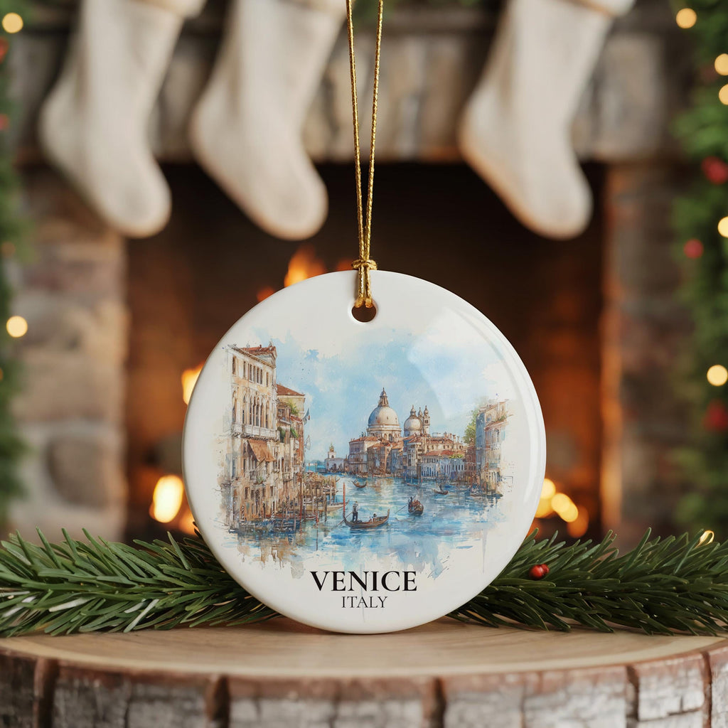 Venice Italy Personalized Watercolor Ornament, Custom Ceramic Christmas gift, Travel Keepsake