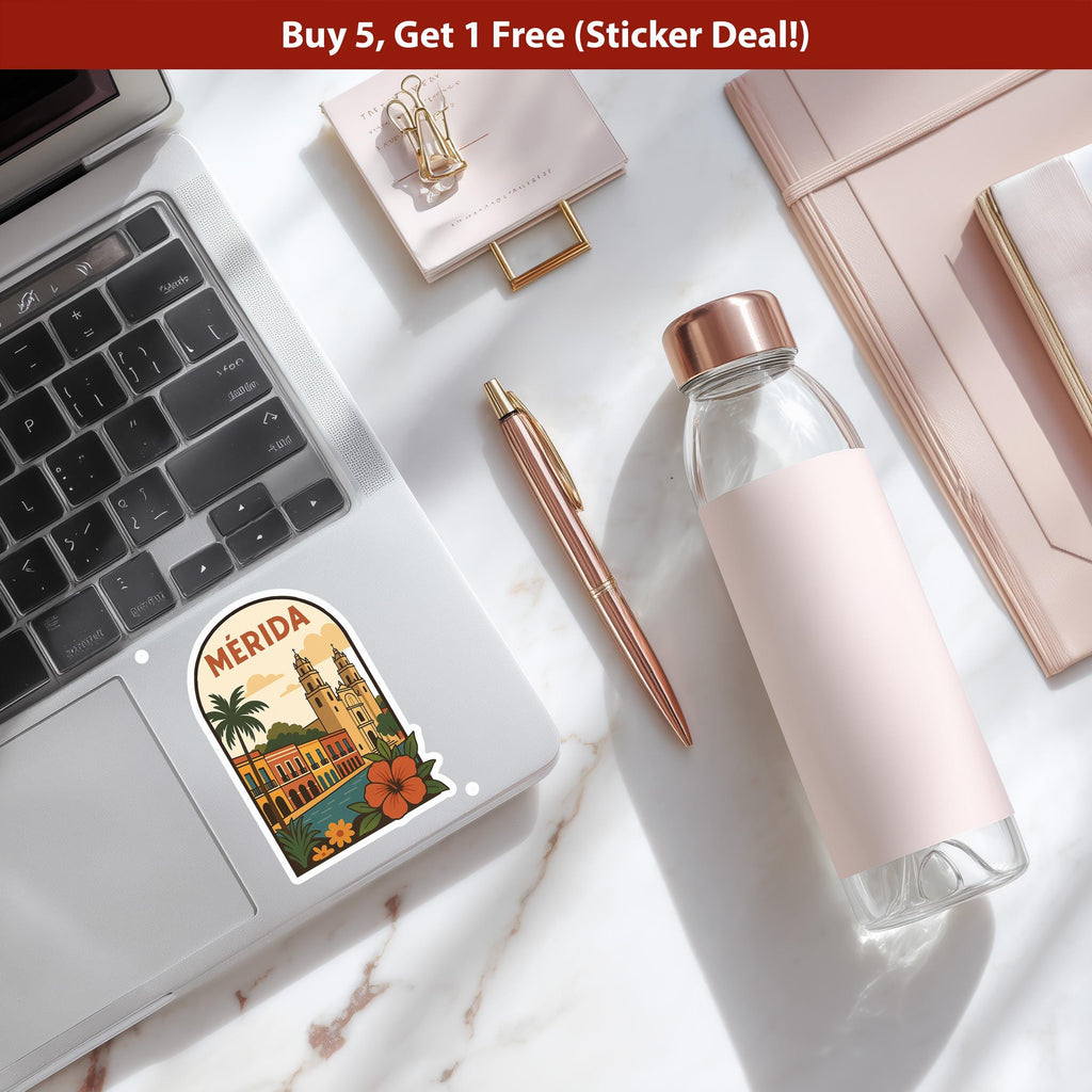 Merida Mexico Sticker, Vintage City Vinyl Decal, Retro Travel Lover Collection, Journal Scrapbook