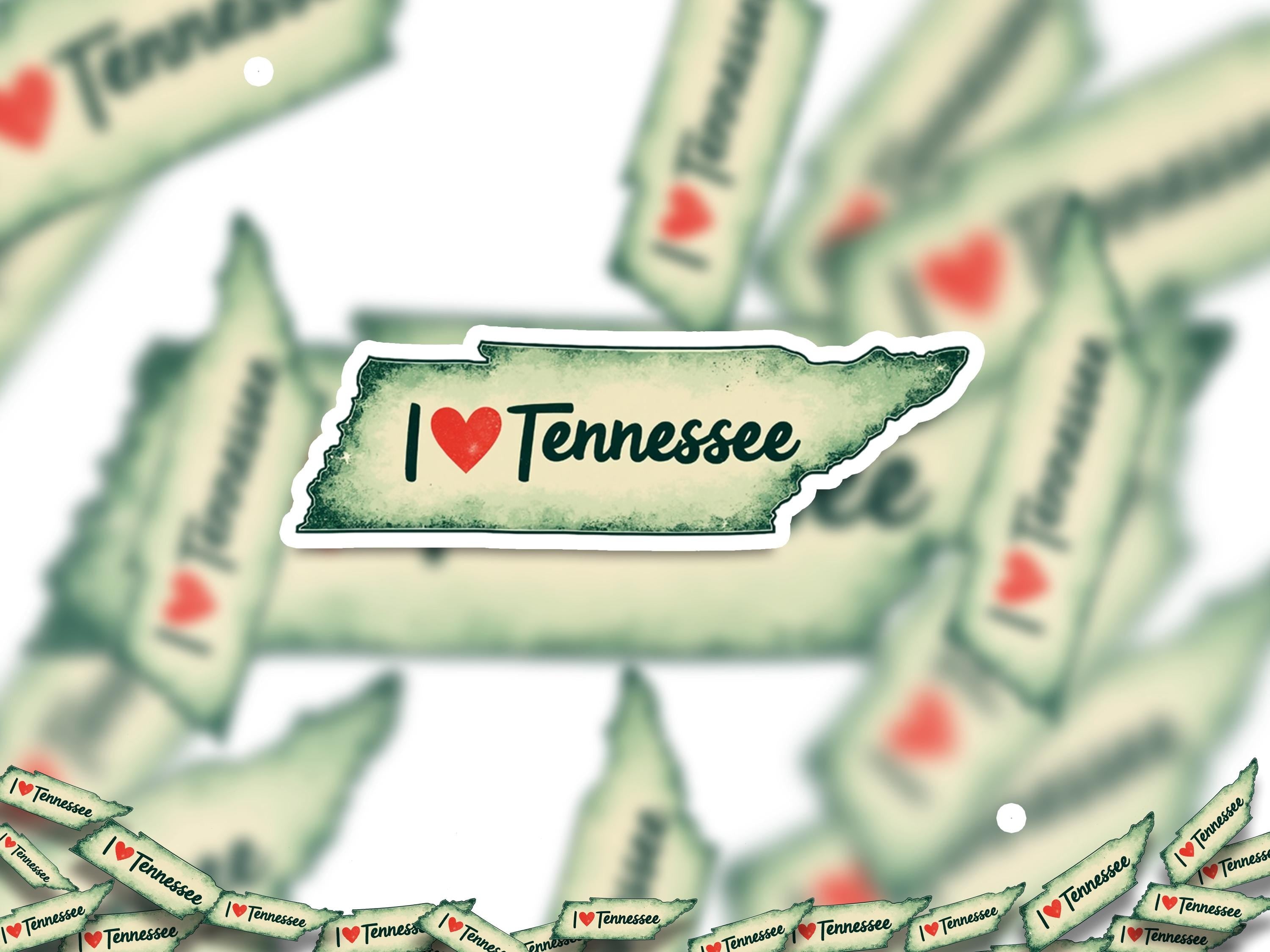 I love Tennessee Sticker, Vintage US States Vinyl Decal, Waterproof Decal, Retro Travel Collection