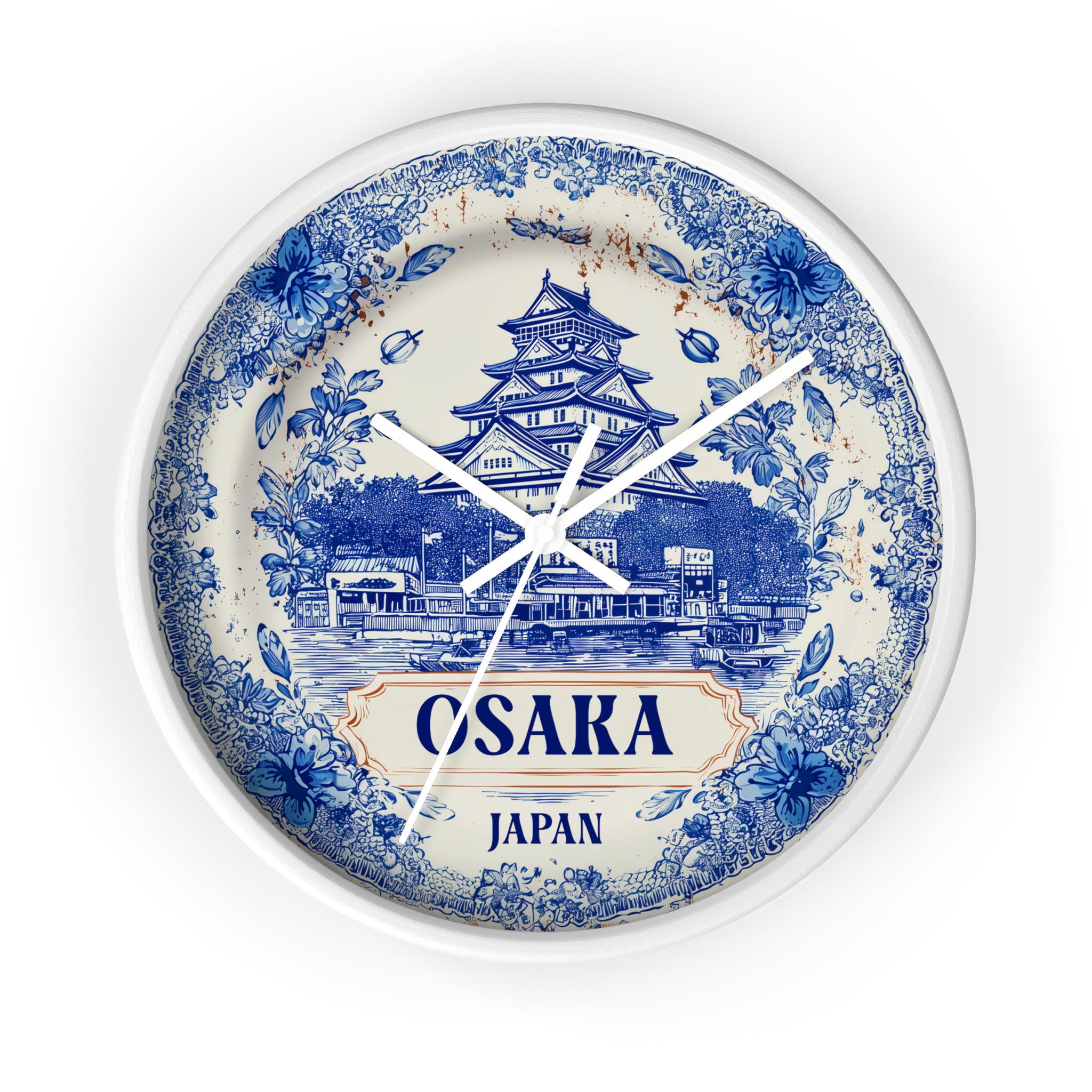 Osaka Japan Wall Clock, Delf style Home Decor, Vintage City Travel Keepsake Art