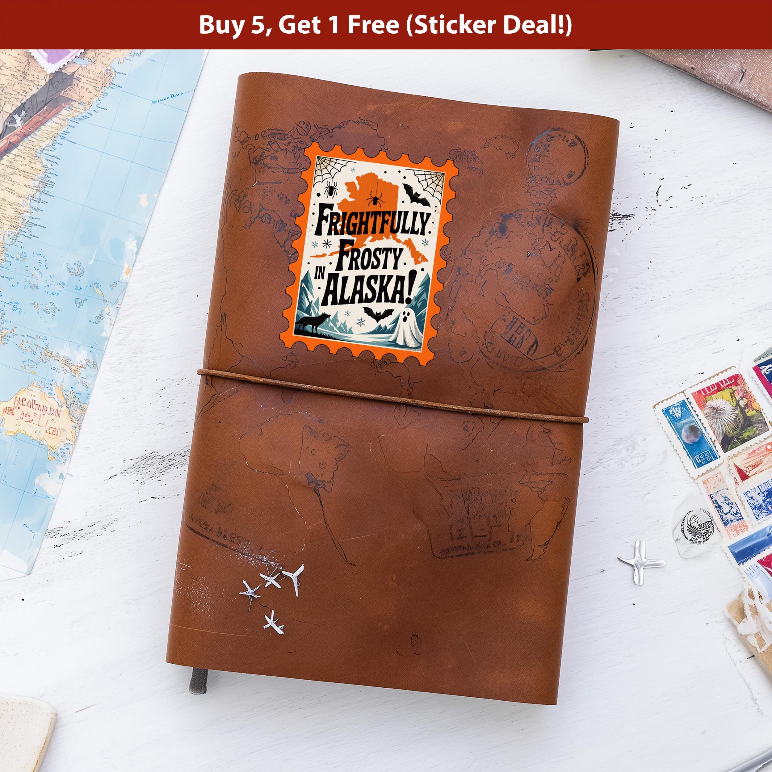 Alaska Stamp Halloween Sticker, Spooky USA Kiss-Cut Vinyl, Waterproof Decal, United States Travel