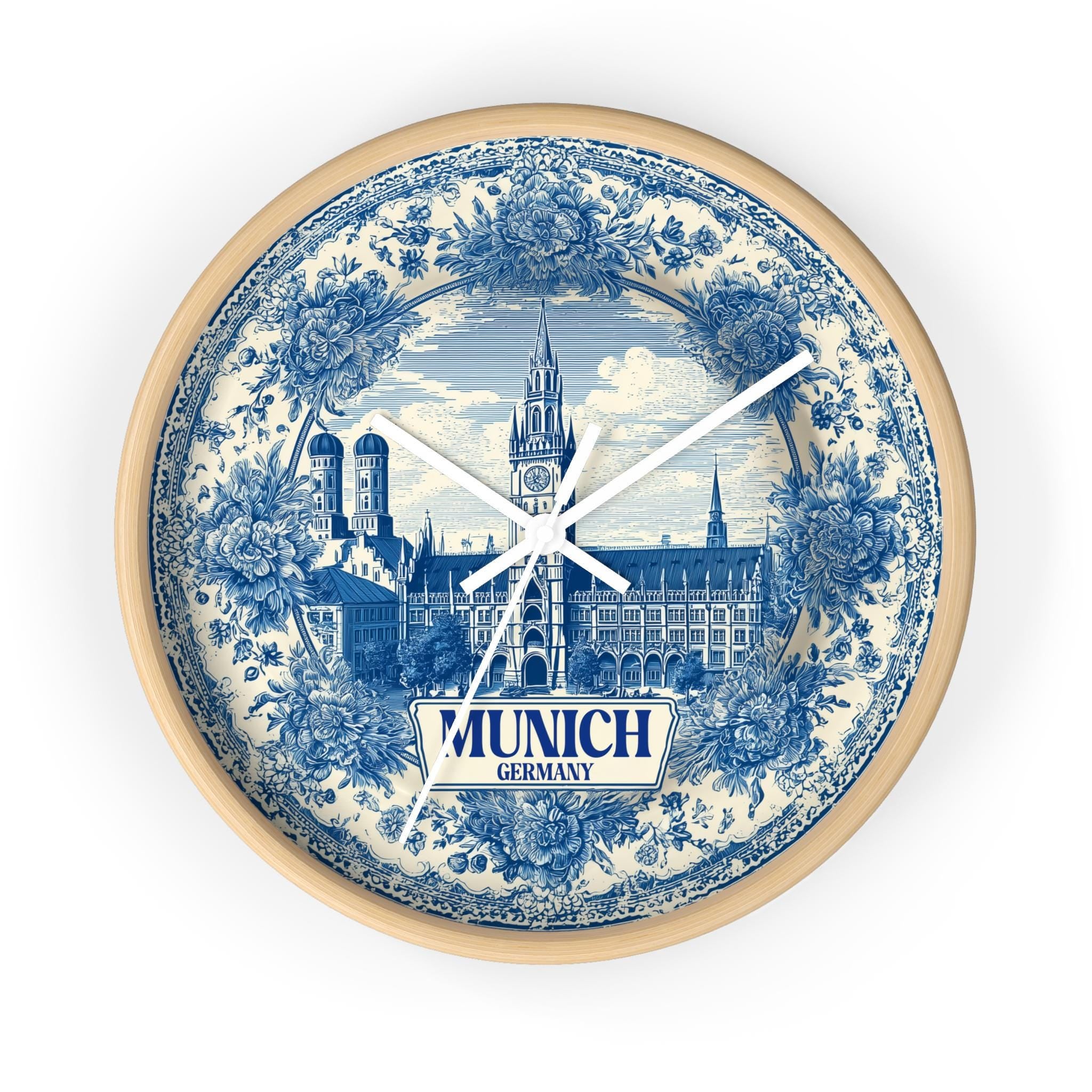 Munich Germany Wall Clock, Delf style Home Decor, Vintage City Travel Keepsake Art