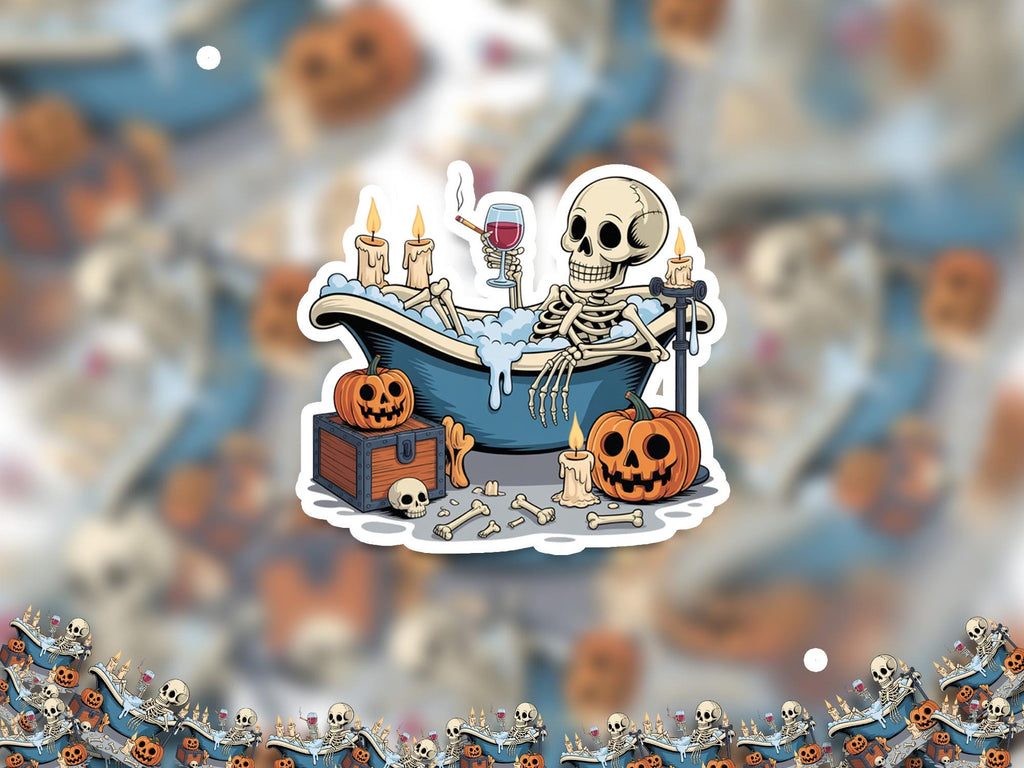 Skeleton in Bathtub Sticker, Spooky Halloween Waterproof Decal for tumbler, kindle