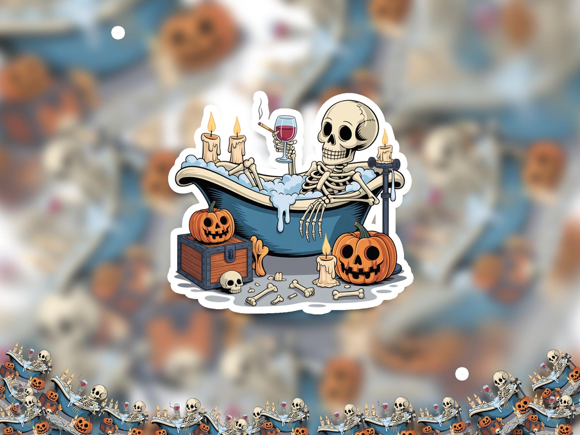 Skeleton in Bathtub Sticker, Spooky Halloween Waterproof Decal for tumbler, kindle