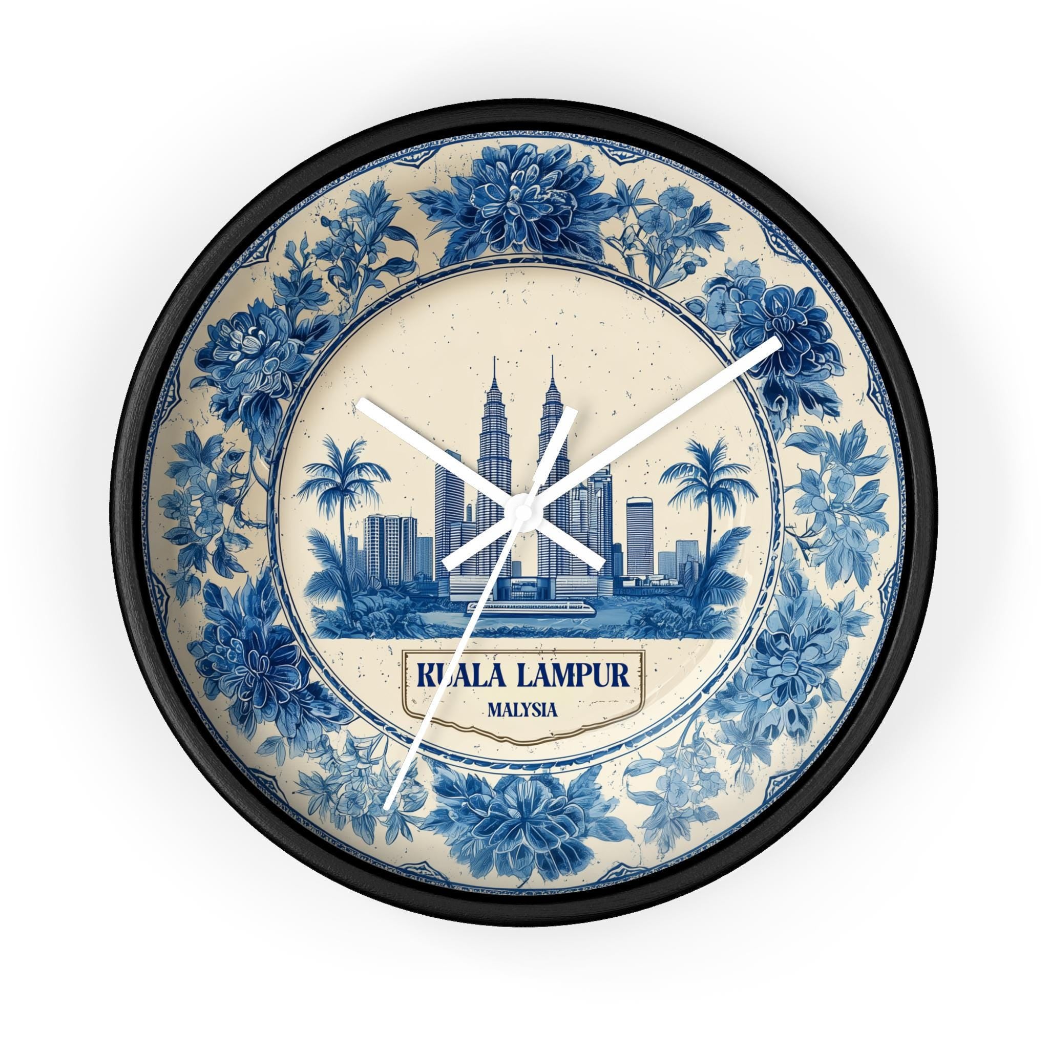 Kuala Lumpur Malaysia Wall Clock, Delf style Home Decor, Vintage City Travel Keepsake Art