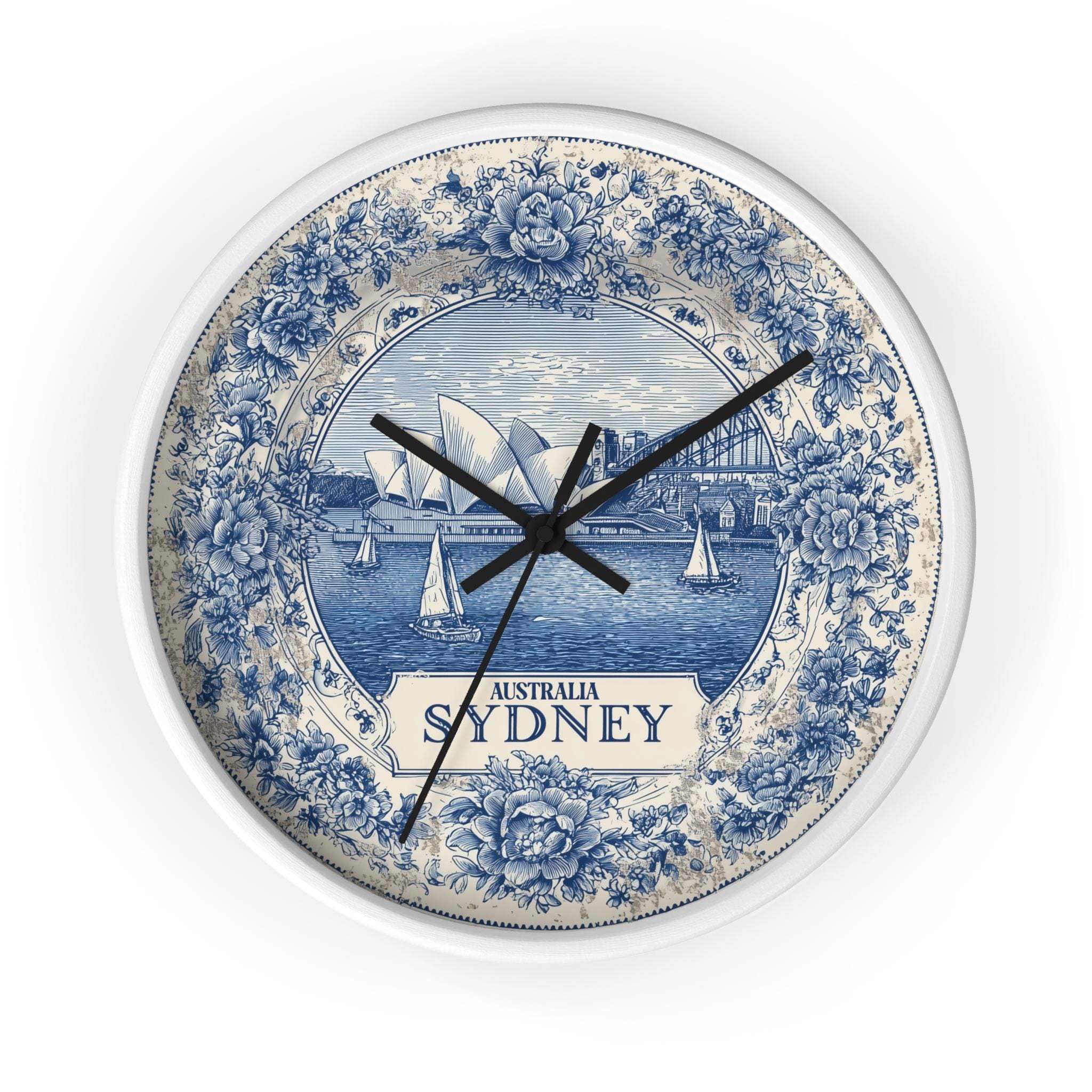 Sydney Australia Wall Clock, Delf style Home Decor, Vintage City Travel Keepsake Art