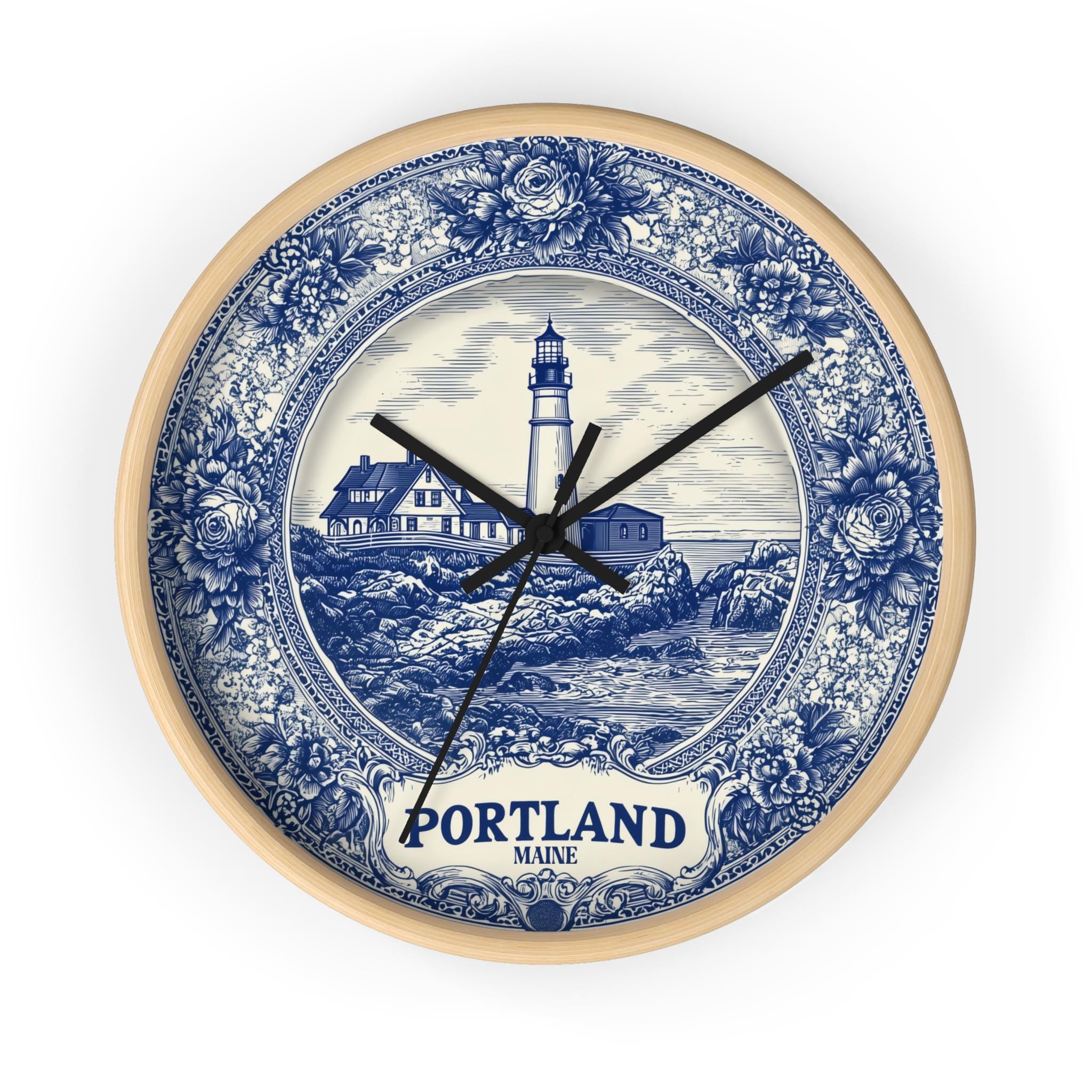 Portland Maine Wall Clock, Delf style Home Decor, Vintage City Travel Keepsake Art