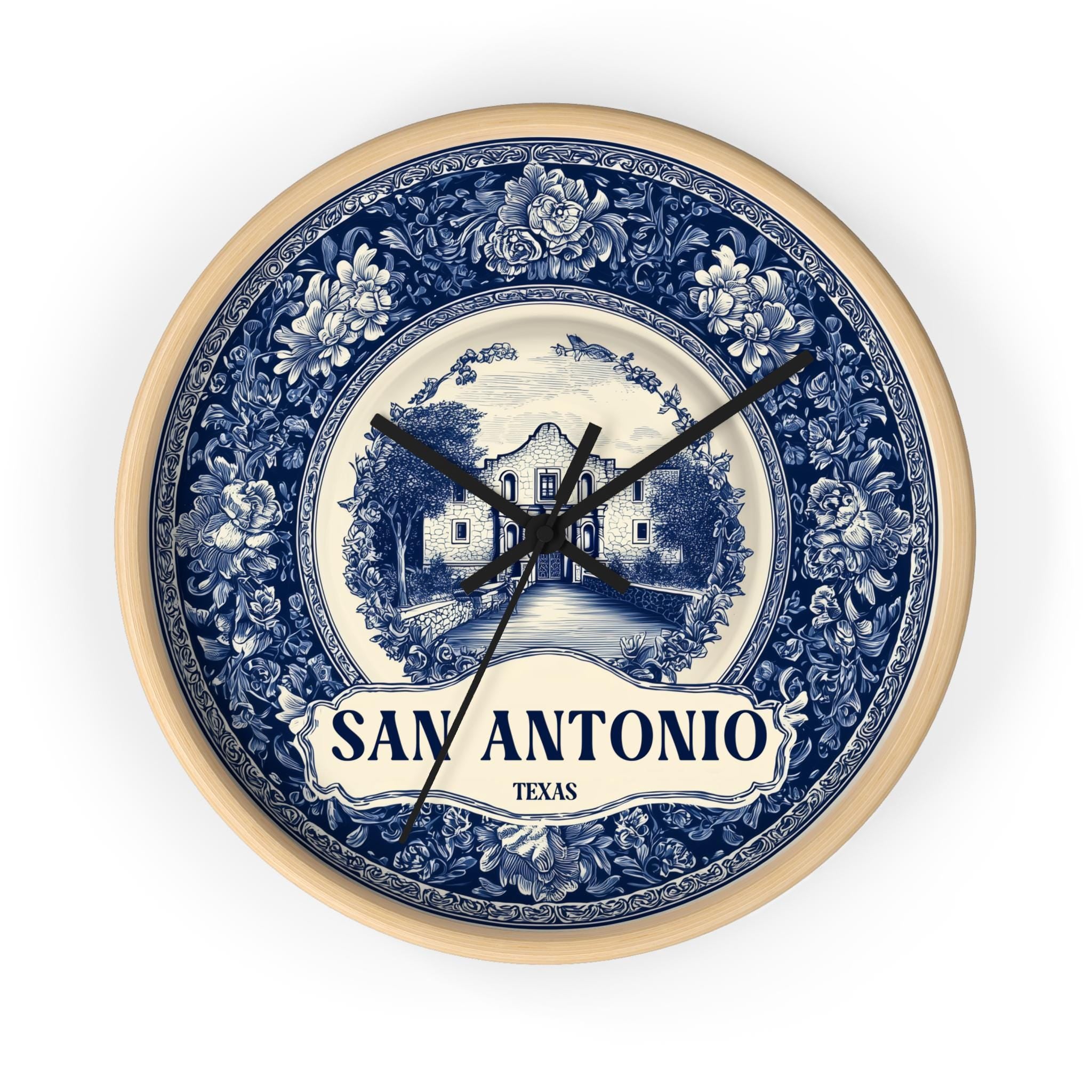 San Antonio Texas Wall Clock, Delf style Home Decor, Vintage City Travel Keepsake Art