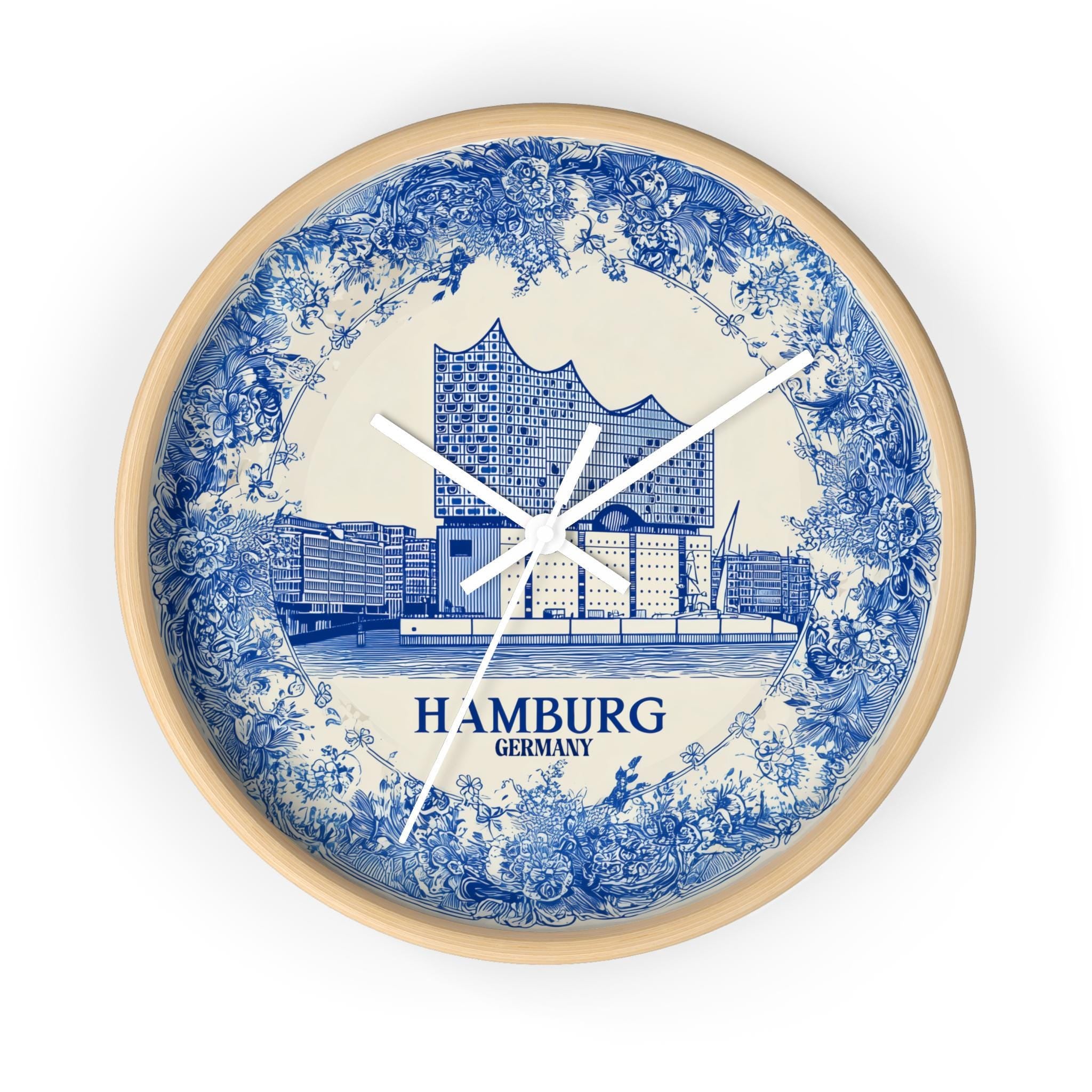 Hamburg Germany Wall Clock, Delf style Home Decor, Vintage City Travel Keepsake Art