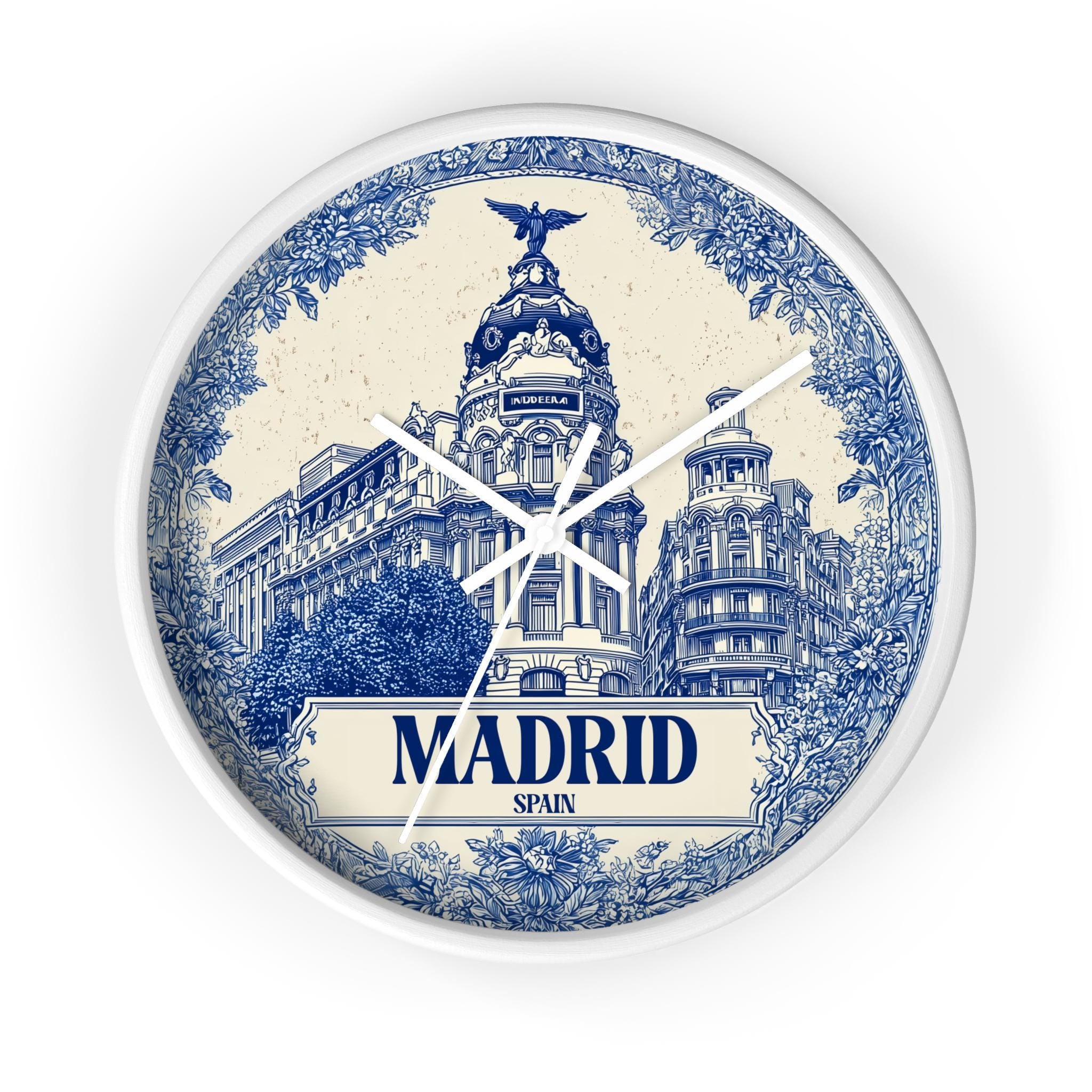 Madrid Spain Wall Clock, Delf style Home Decor, Vintage City Travel Keepsake Art