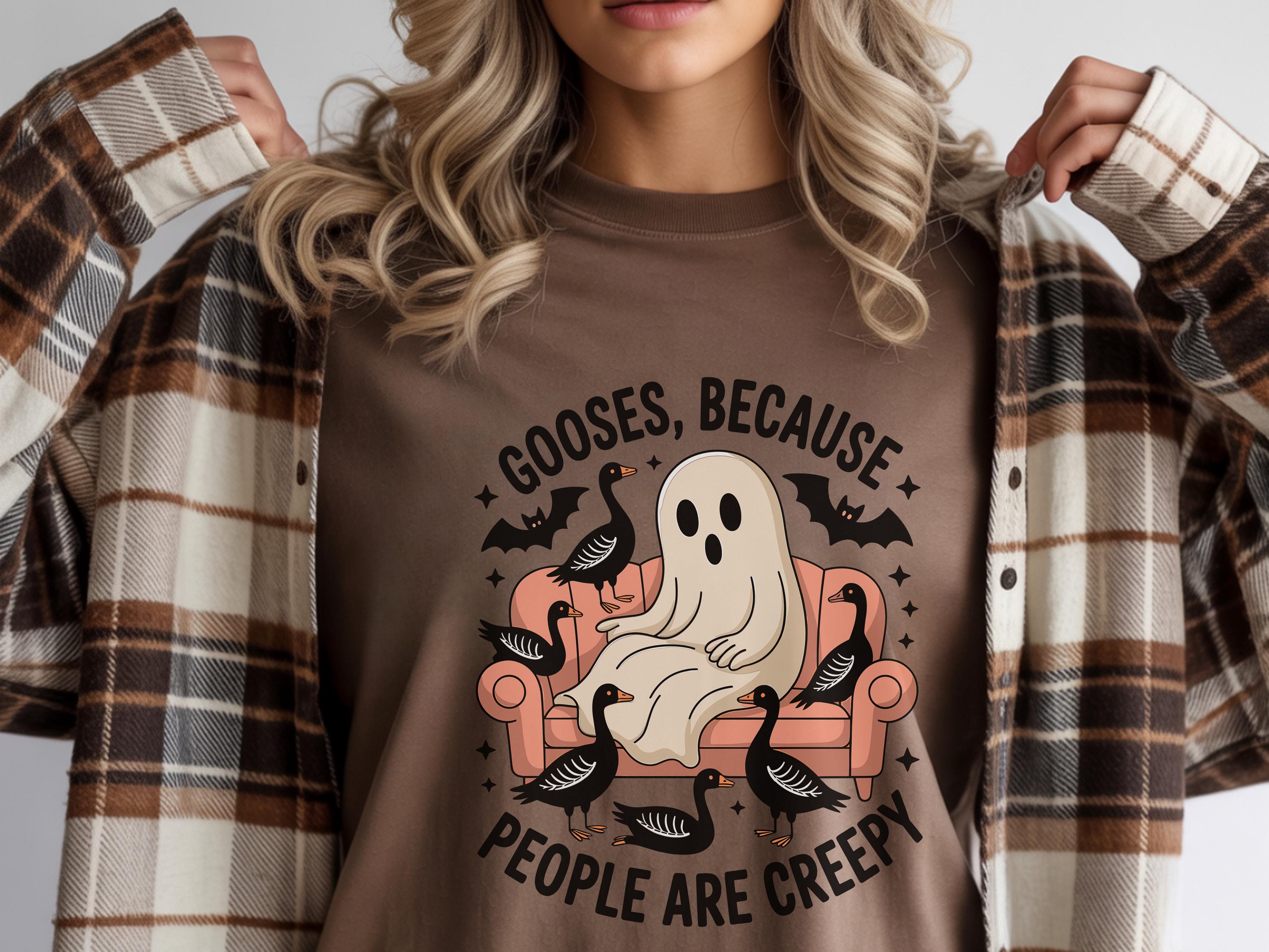 Gooses Because People are Creepy Halloween Sweatshirt: Funny Ghost, Creepy Fall Pullover