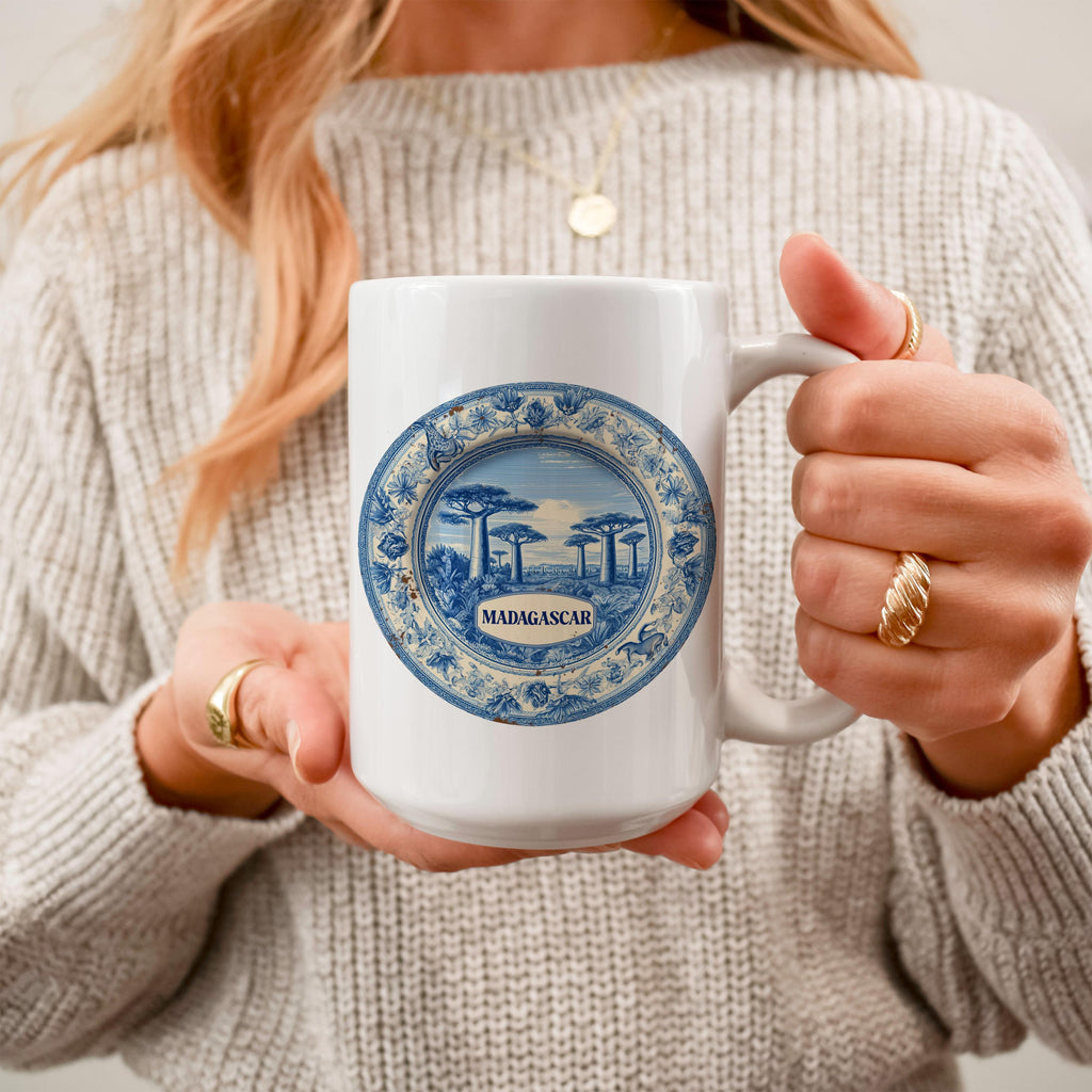 Madagascar Mug, Custom Delft Style cup, Personalized Vintage Travel City Gift