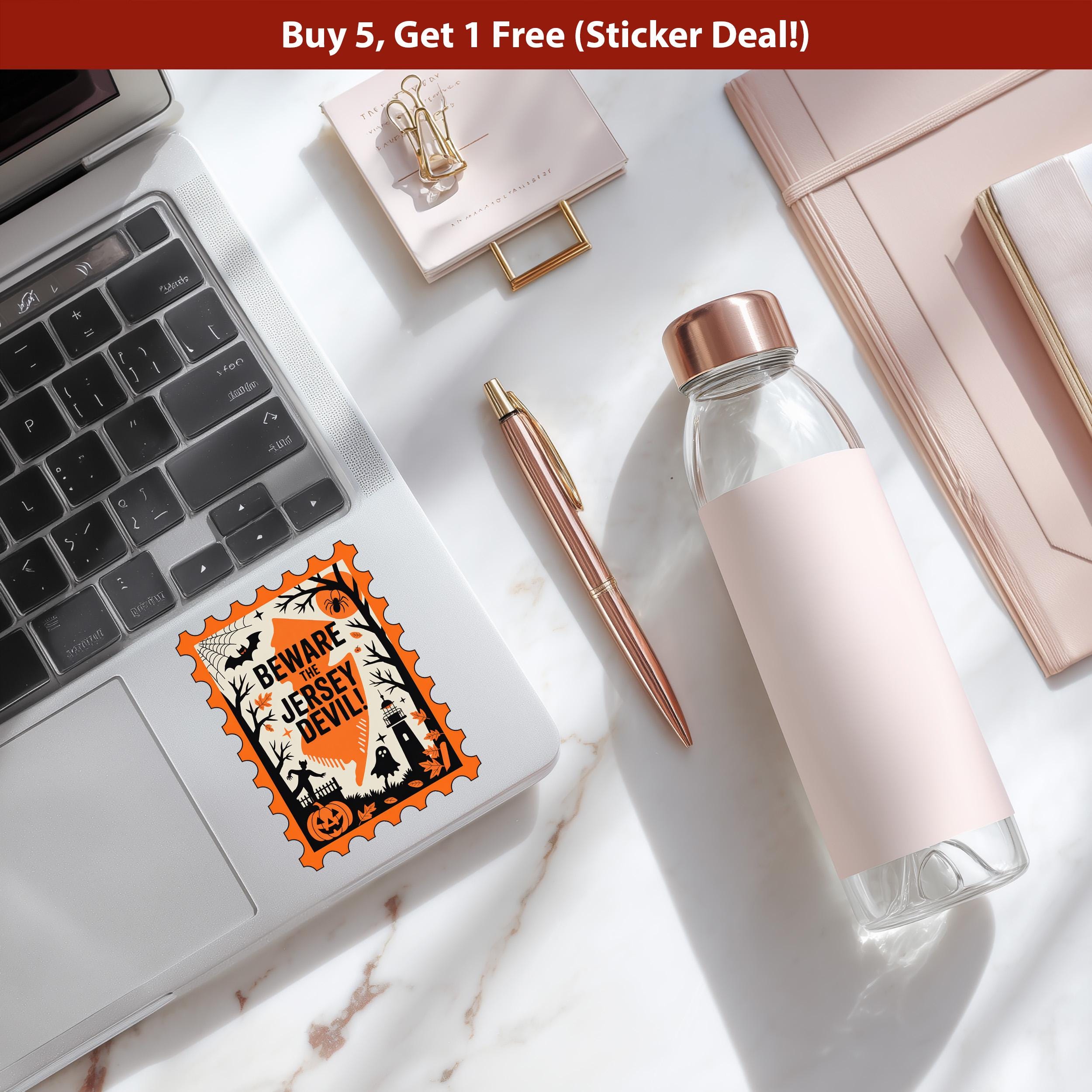 New Jersey Stamp Halloween Sticker, Spooky USA Kiss-Cut Vinyl, Waterproof Decal, United States Travel