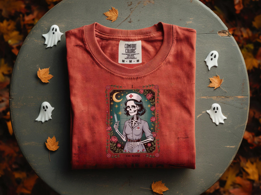 Halloween Nurse Sweatshirt: Gothic Skeleton Tarot Card, Spooky RN Outfit