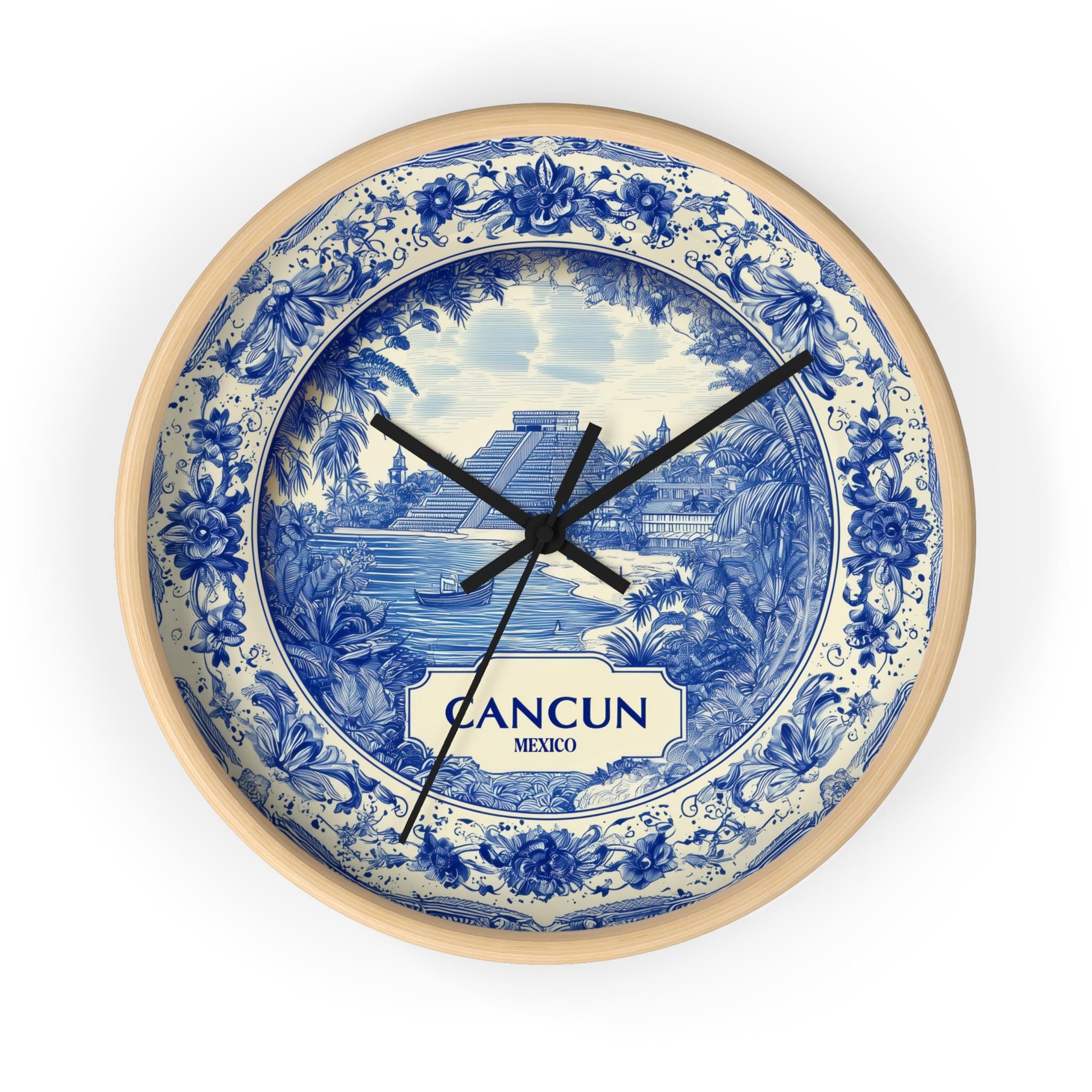 Cancun Mexico Wall Clock, Delf style Home Decor, Vintage City Travel Keepsake Art