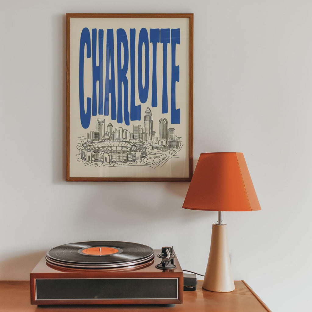 Charlotte North Carolina Skyline Wall Art, Framed Canvas Print