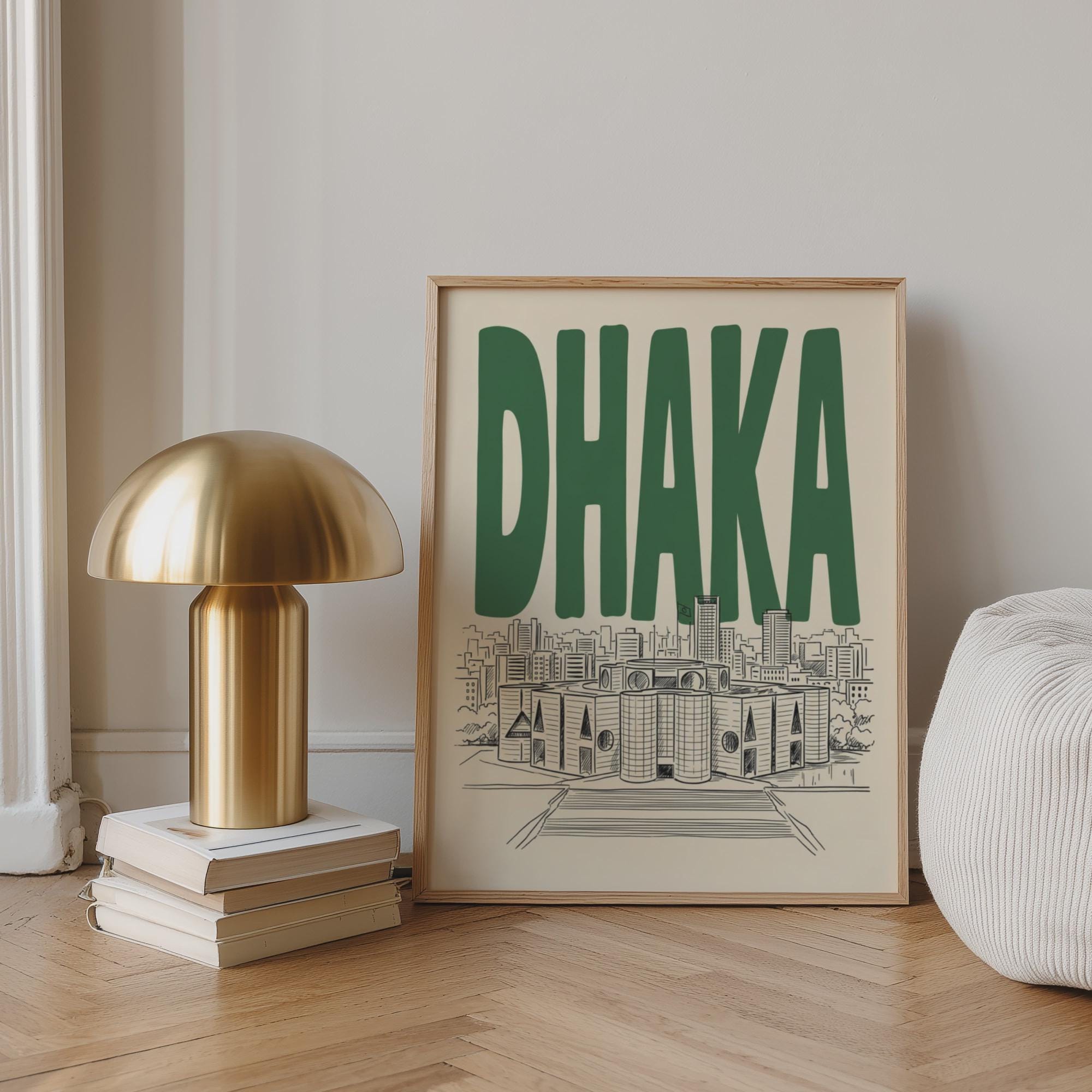 Dhaka Bangladesh Wall Minimalist Art, Framed Canvas Print, Parliament House Travel Poster