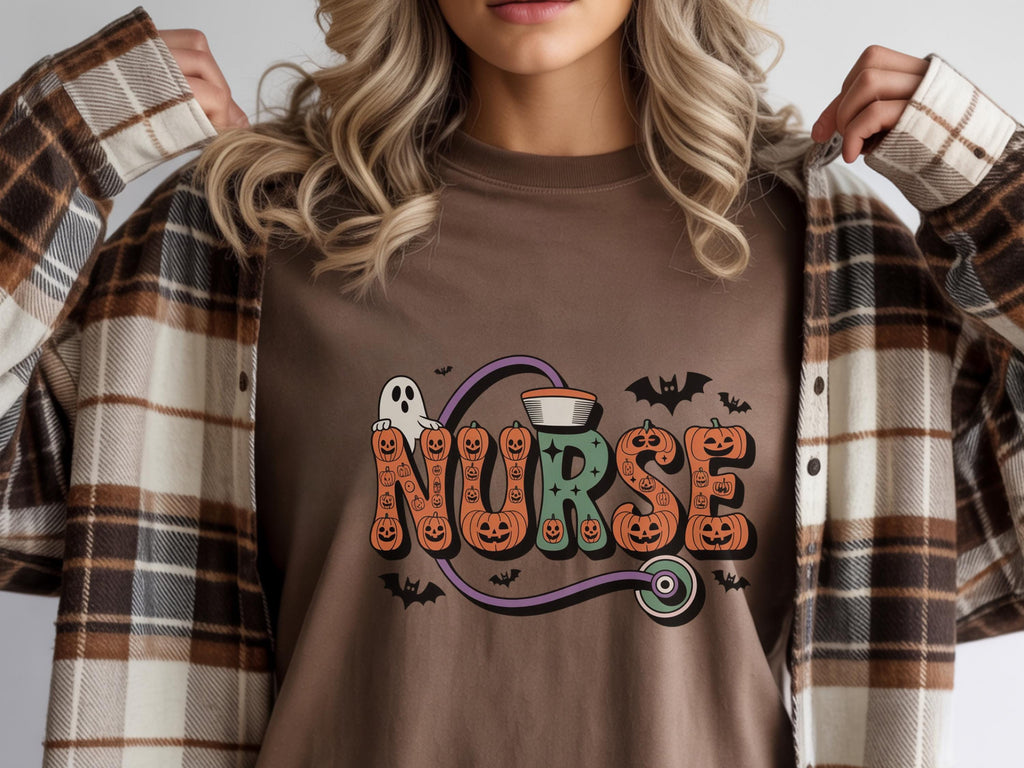 Retro Halloween Nurse shirt, Spooky Letters RN, Cute Nurse sweatShirt, Bats and Ghosts Nursing Pullover, Halloween Gift for nurse