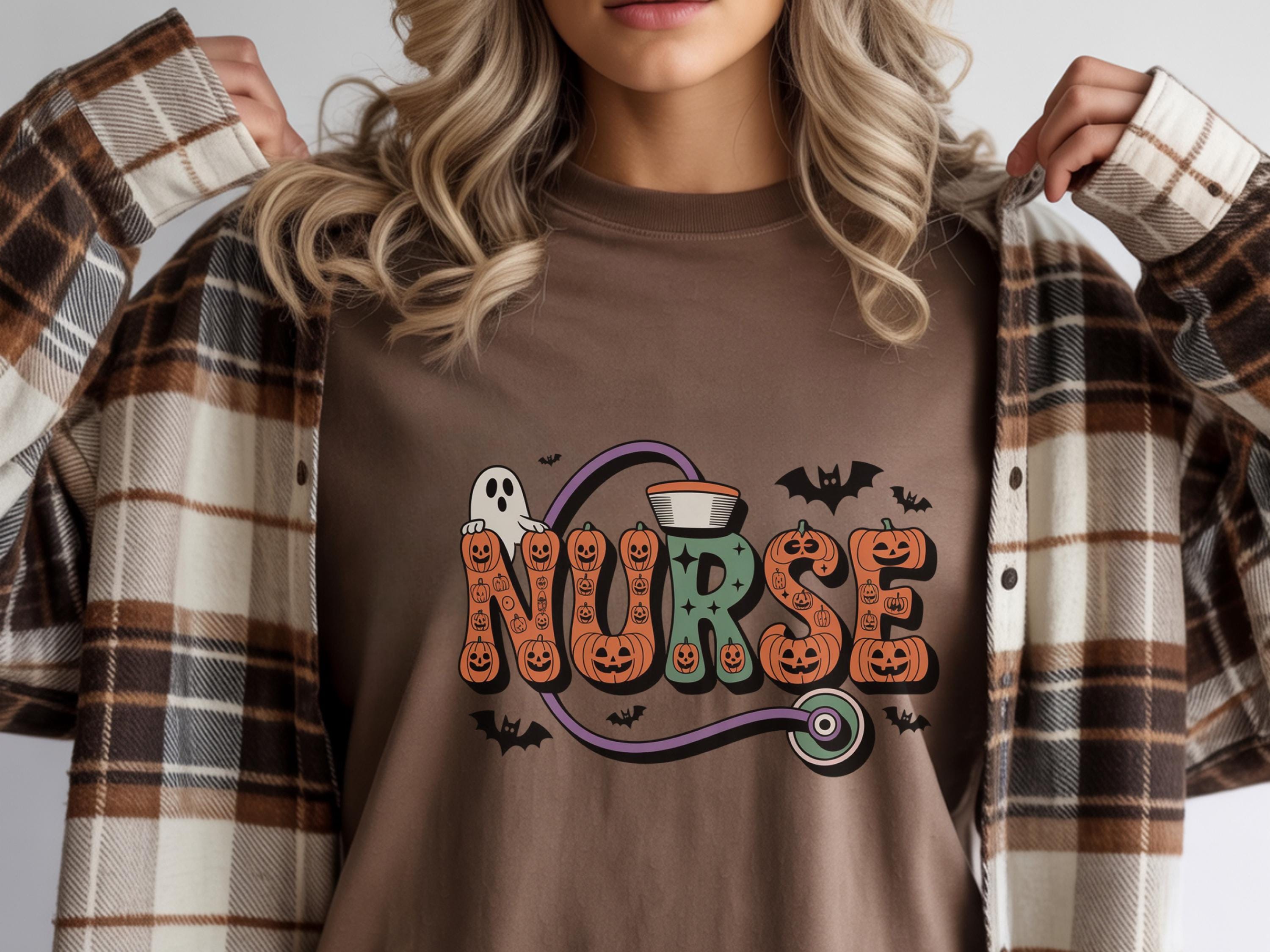 Retro Halloween Nurse shirt, Spooky Letters RN, Cute Nurse sweatShirt, Bats and Ghosts Nursing Pullover, Halloween Gift for nurse